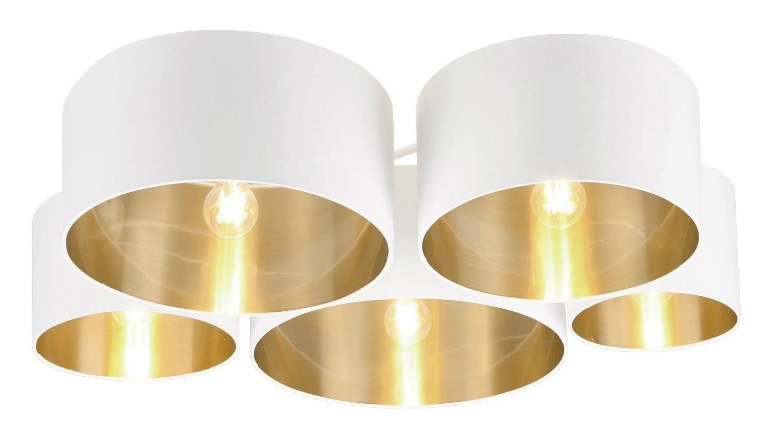 Reality Leuchten Deckenleuchte CARLTON, 4-flammig, Goldfarben, Weiß, ohne Leuchtmittel, Deckenlampe, B 90 x T 70 cm | Deckenlampen