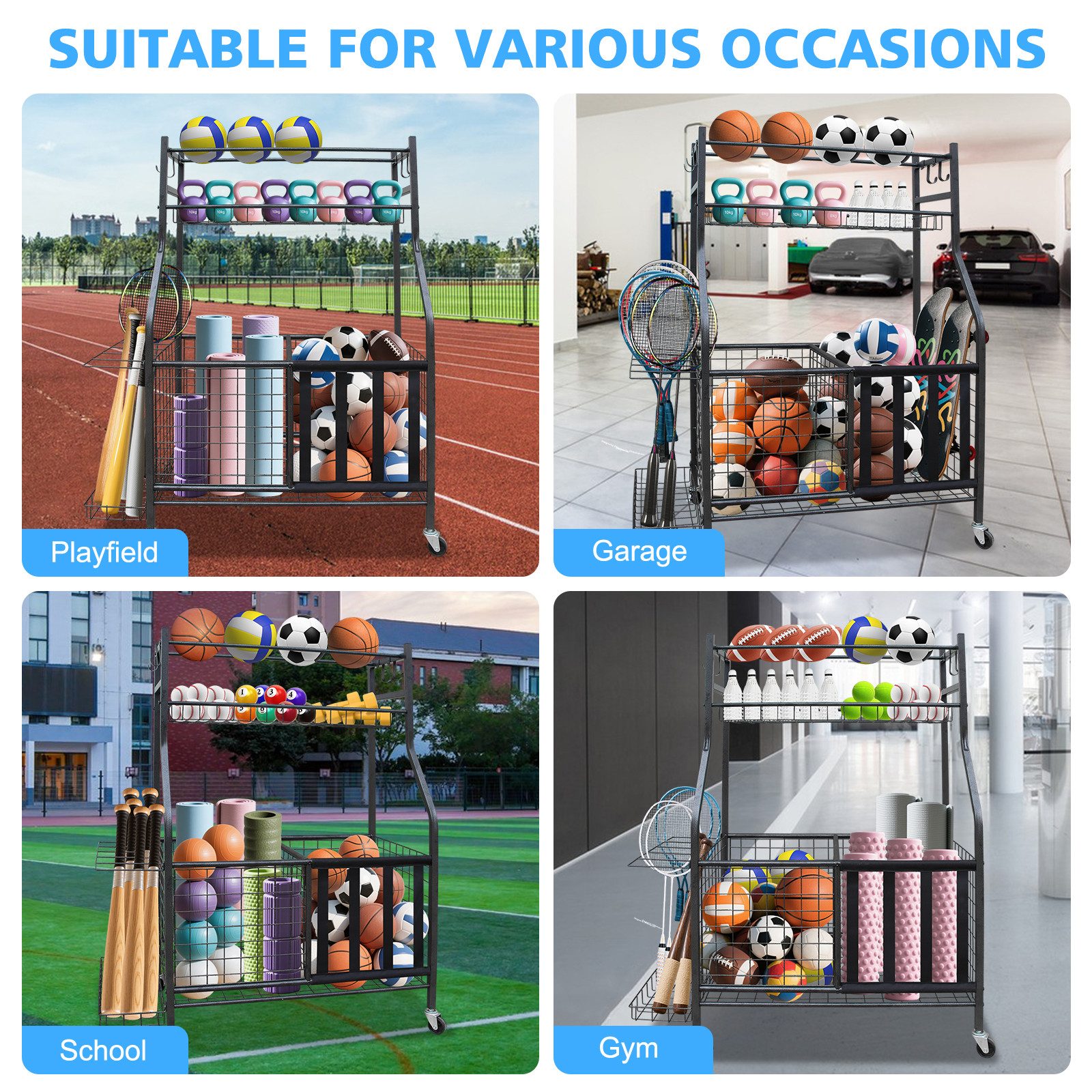 FANNOU Sportgeräte-Regalwagen mit Rollen, 116 x 73 x 41,5 cm, 1-tlg. – Bild 5 von 5