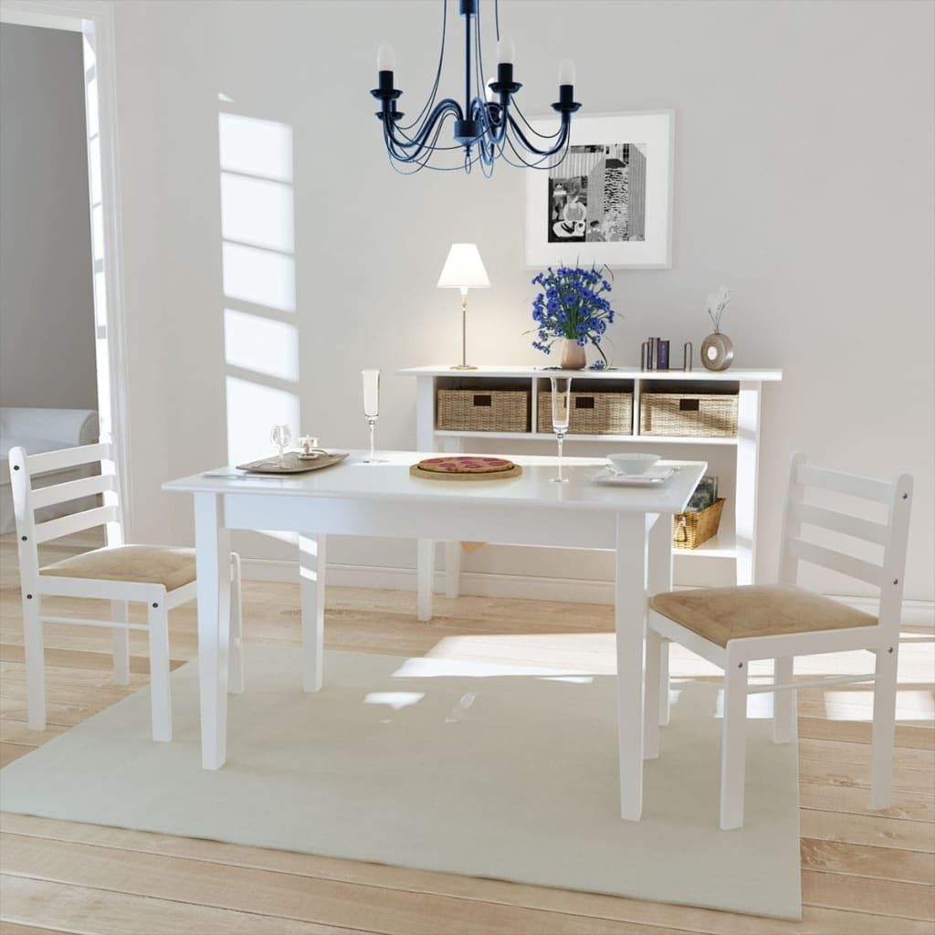 vidaXL Esszimmerstuhl Esszimmerstühle 2 Stk. Weiß Gummibaum Massivholz und Samt (2 St) Weiß | Weiß