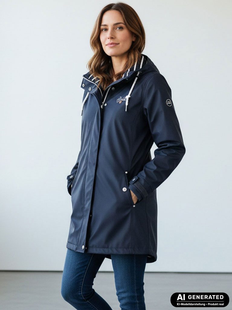 Dry Fashion Regenjacke Kiel Damen Regenmantel - Outdoor-Jacke Parka Wasserdicht & Winddicht Verschweißte Nähte, Kapuze verstellbar, abgedeckter Reißverschluss