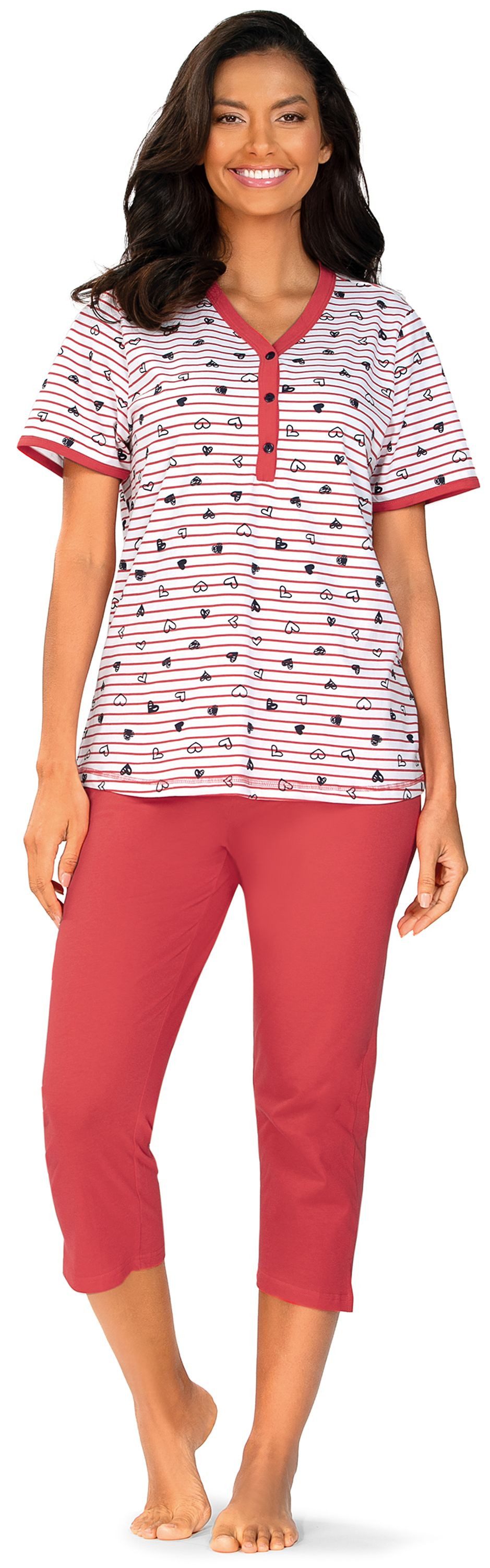 comtessa Schlafanzug Dreamy breeze (Set, 2 tlg., 2-teilig) Damen Pyjama 2-teilig 7/8 Hose geknöpft Baumwolle große Größen
