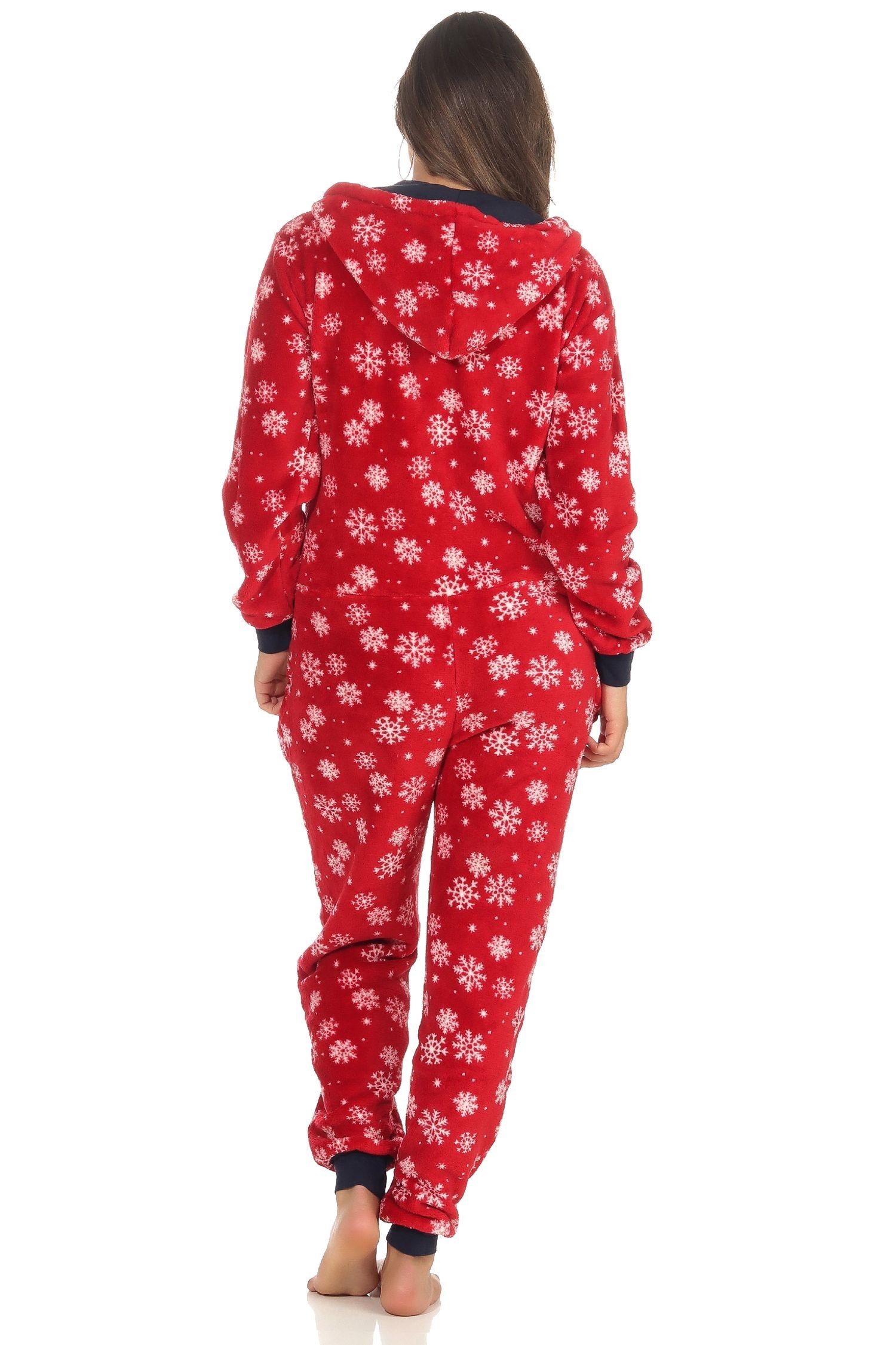 Normann Pyjama Wunderschöner Damen Jumpsuit Overall mit Kapuze im winterlichen Look