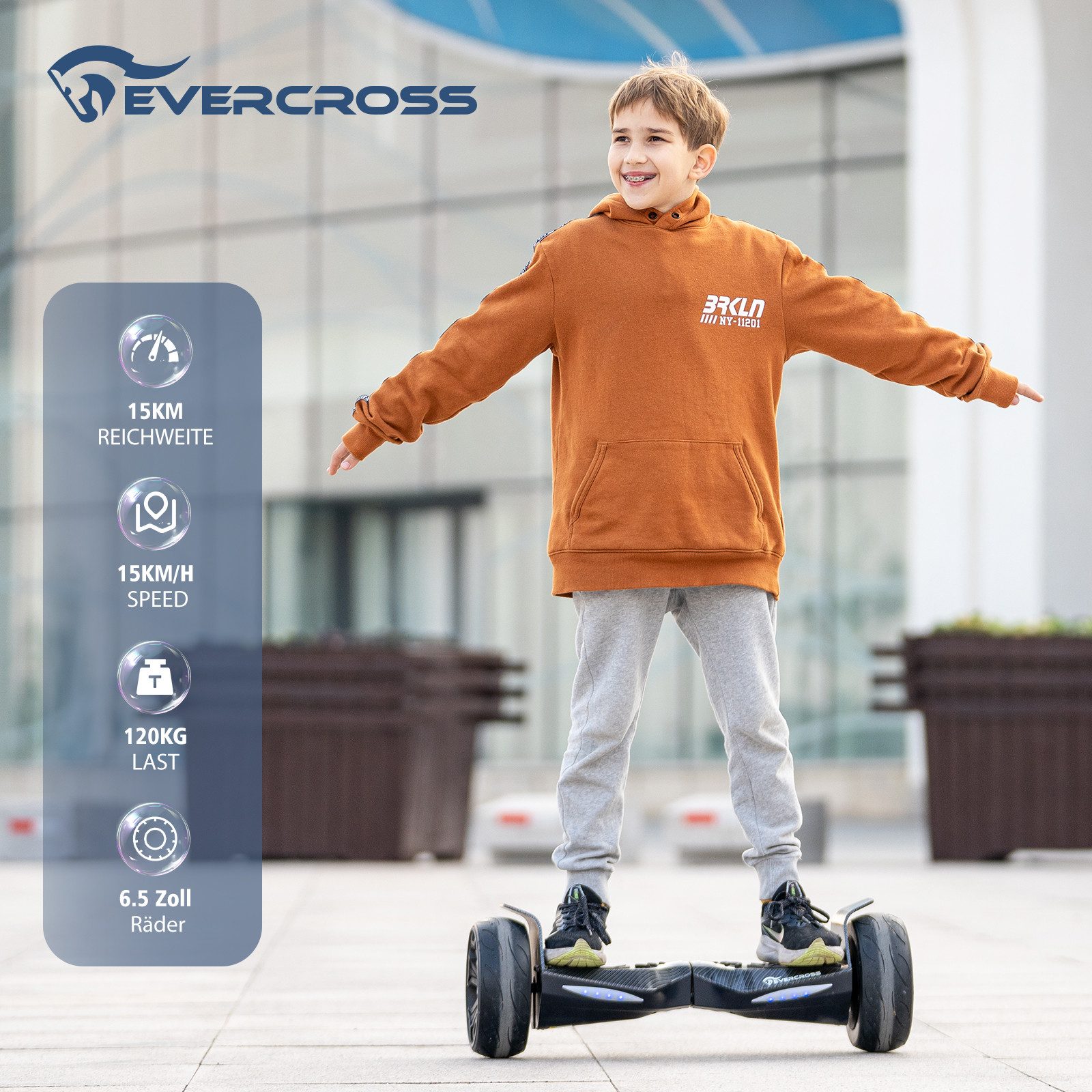 EVERCROSS TECH Balance Scooter 8,5" EV5 Offroad Hoverboards, mit APP Bluetooth 4,4 Ah AKKU, MAX Reichweite 15KM, Geschenk für Kinder