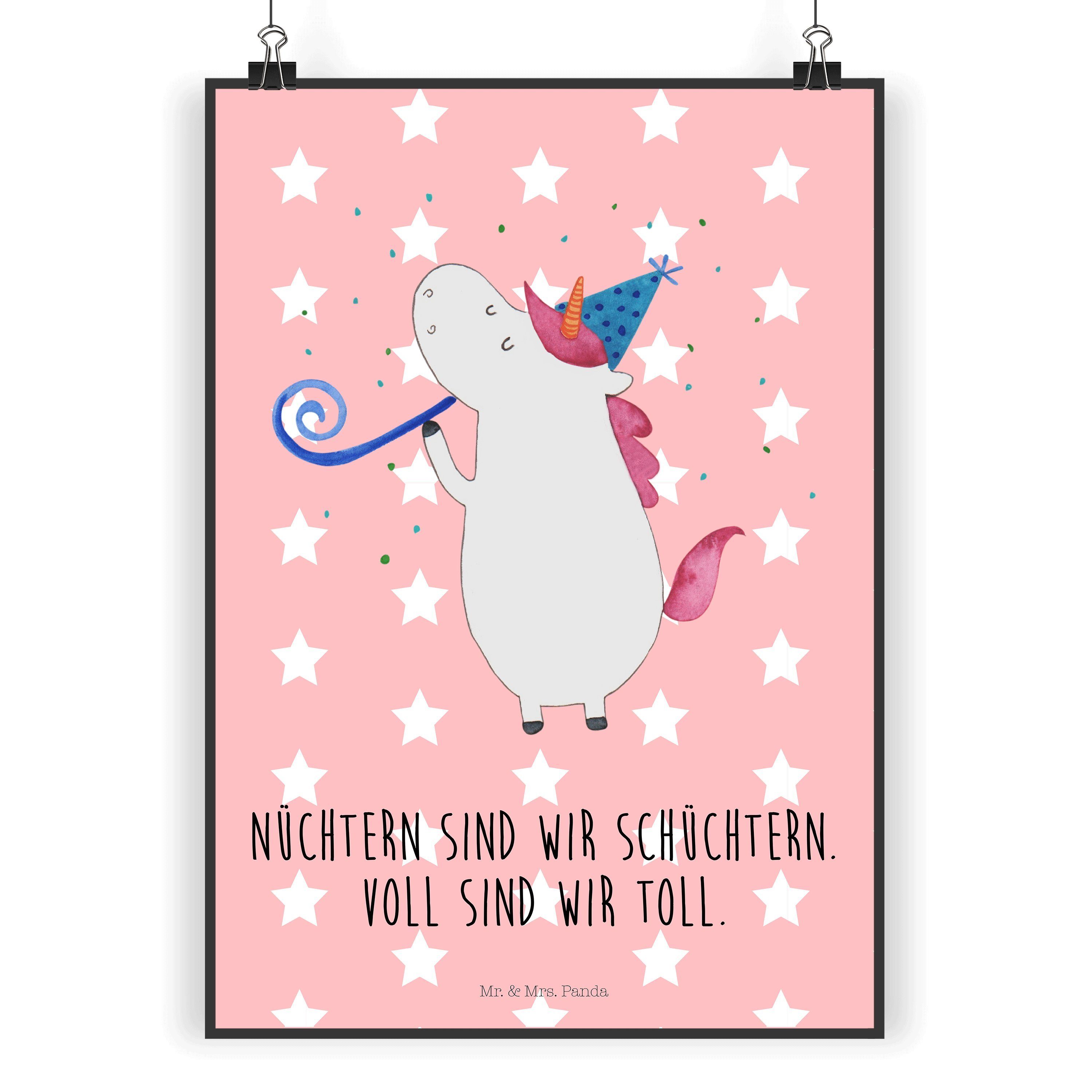 Mr. & Mrs. Panda Poster »Einhorn Party Rot Pastell Poster