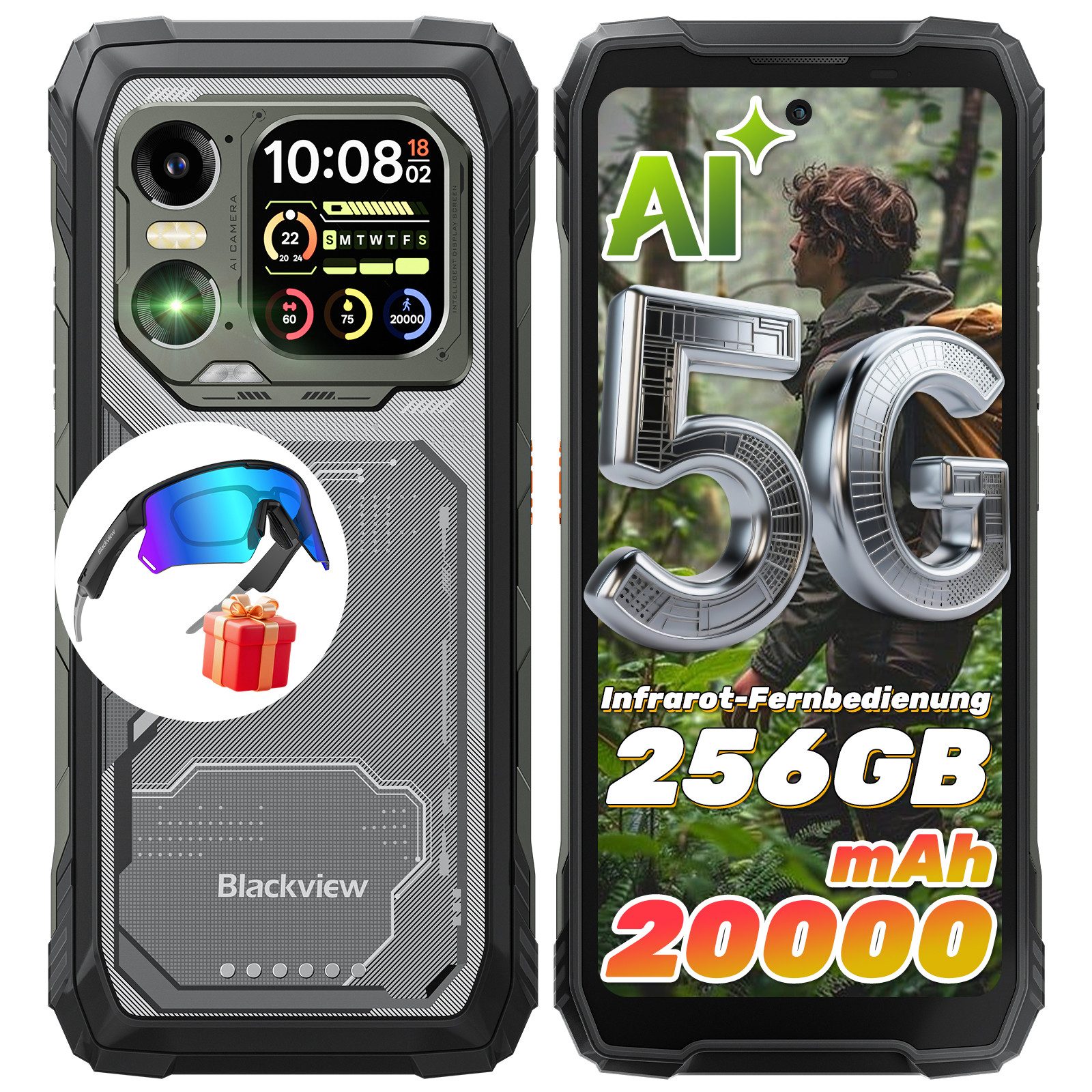 blackview XPLORE 1 Dual-Screen Rugged Smartphone (6,78 Zoll, 256 GB Speicherplatz, 64 MP Kamera, 5G, 1080*2460, 120Hz, 64MP+50MP+20MP Nachtsicht, 55W, 5W OTG)