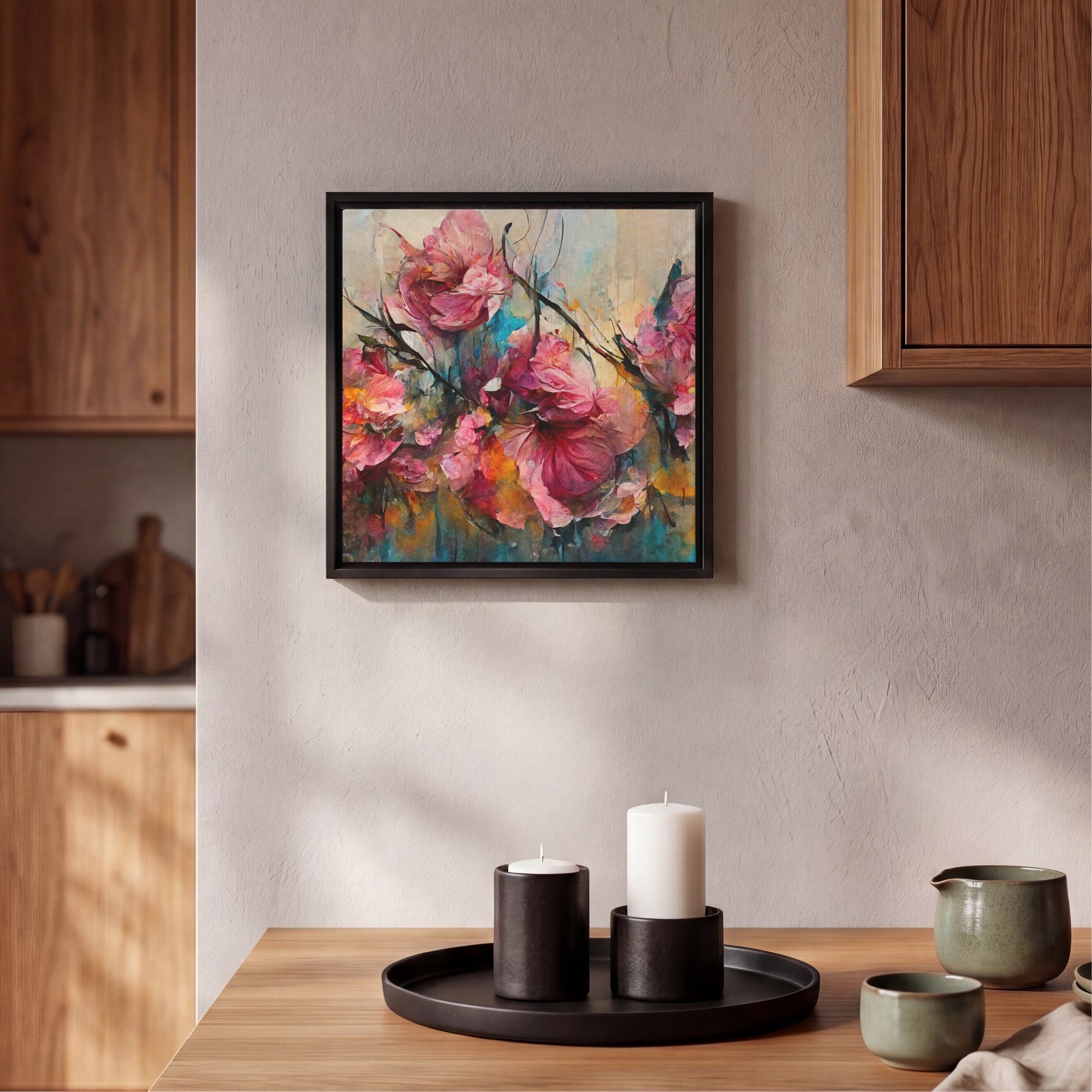 OneMillionCanvasses® Leinwandbild mit Rahmen - Kunst - Blumen - Rosa - Rosen - Natur, Fotodruck (1 St), Leinwand Bilder Klein, Wand Dekoration Aesthetic 20x20cm