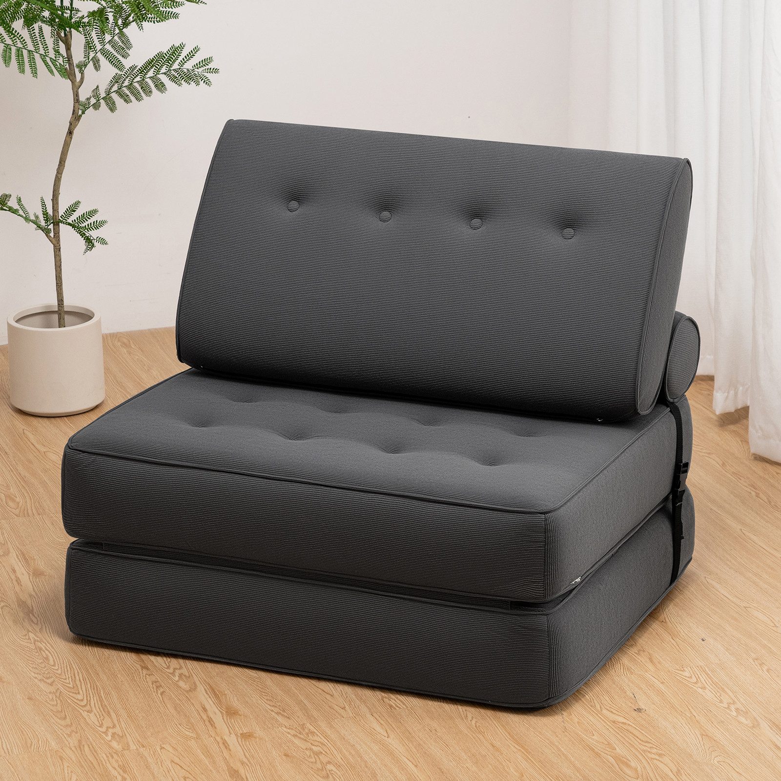 MECO Schlafsofa 3-in-1 umwandelbarer Klappsofa Bett Schlafsessel mit Kissen, 100×80cm Schlafcouch Bodensofa-Lounge für Schlafzimmer Wohnzimmer