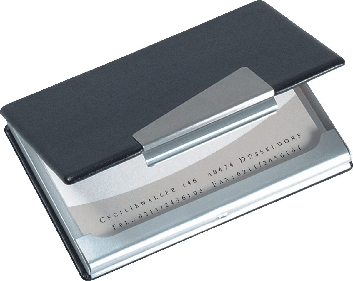Visitenkartenhülle Visitenkarten-Etui Alu/Lederoptik silber schwarz.
