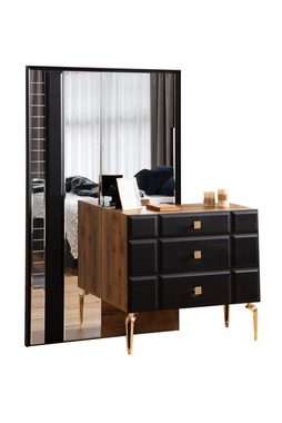 JulietHome Schlafzimmer-Set Black Wood, (Set, Kleiderschrank, Bett, Kommode mit Spiegel, 2 Nachttische), Liefer- und Montageservice