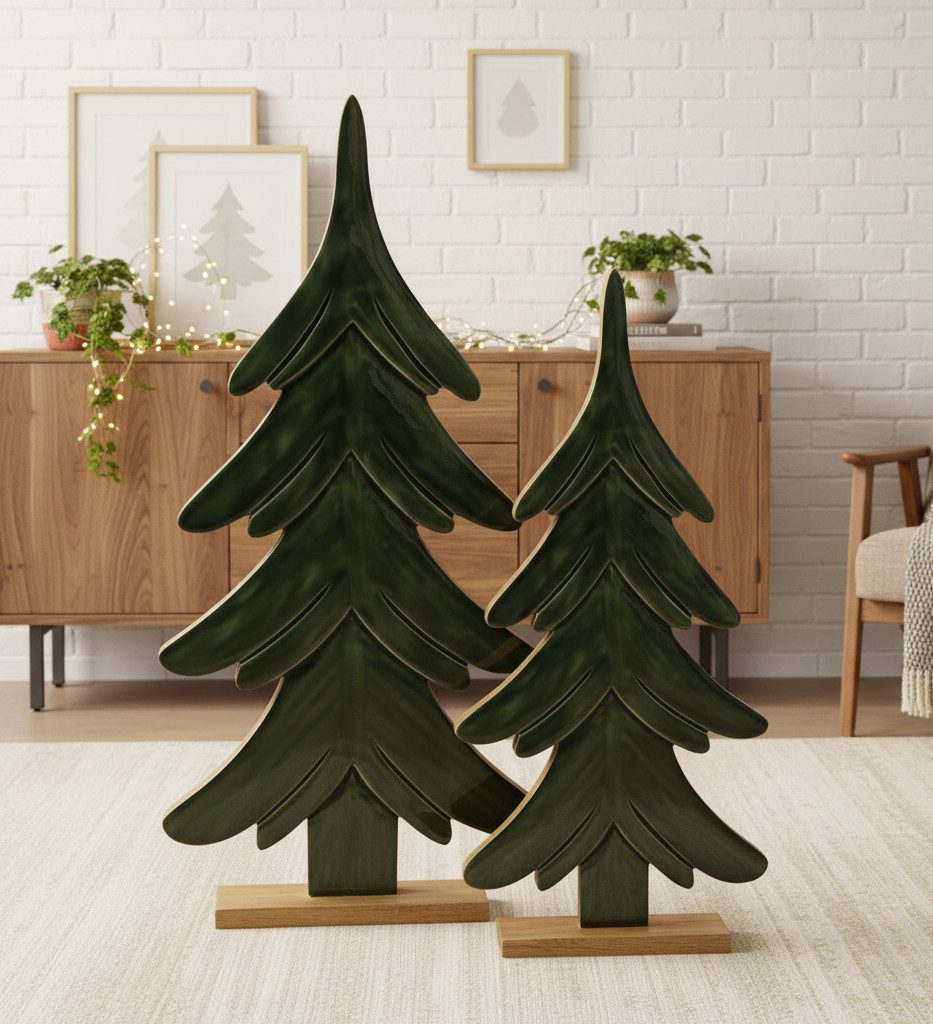 MF Weihnachtsfigur Dekoaufsteller Cemara 2er Set Bäume Dunkelgrün 100cm und günstig online kaufen