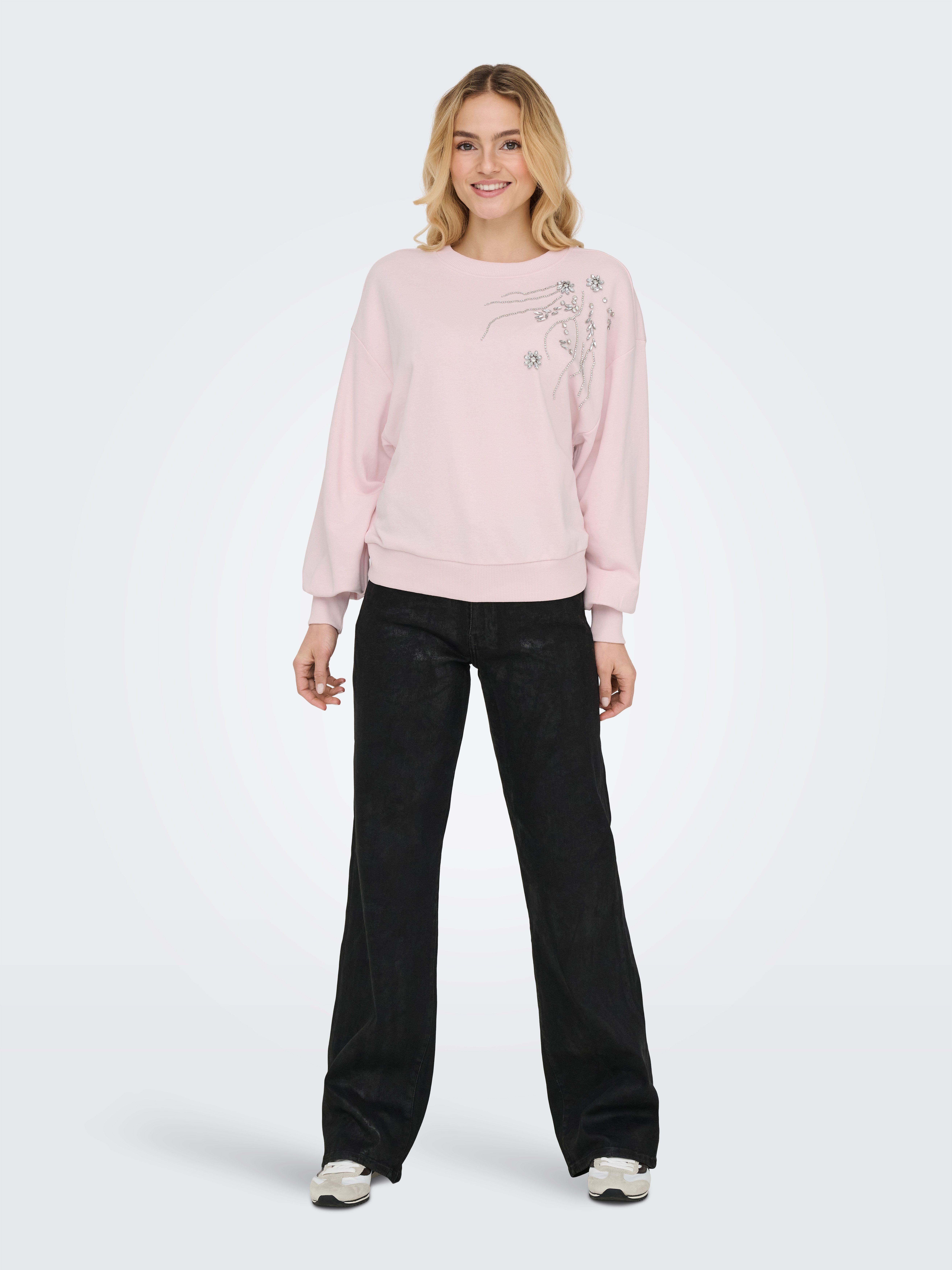 ONLY Sweatshirt ONLCAMELA BROOKE GLITTER LS ONECK UB SWT Baumwollmischung, regular fit, Rundhals – Bild 4 von 5