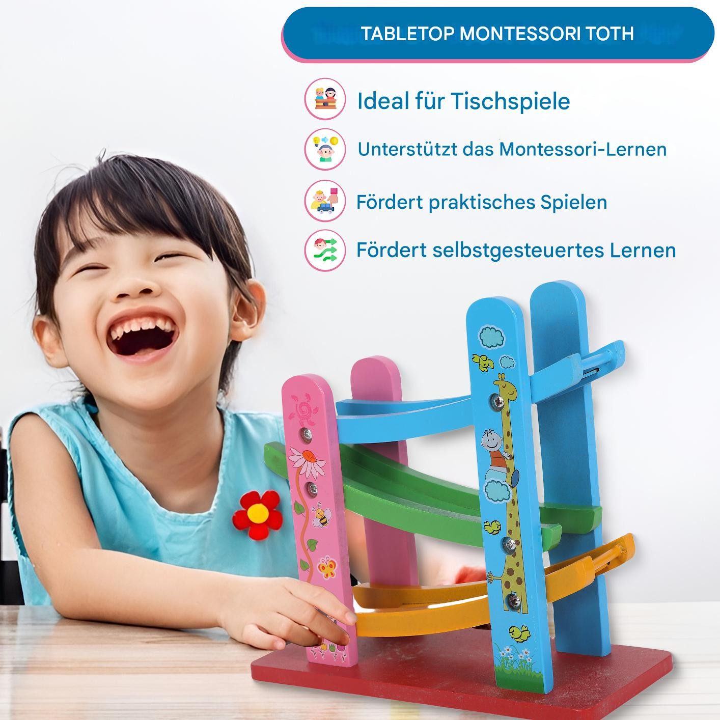 FUNFY Kugelbahn Holz-Rennbahn-Autospiel mit 3 Mini-Autos, Autorennbahn, (Le günstig online kaufen