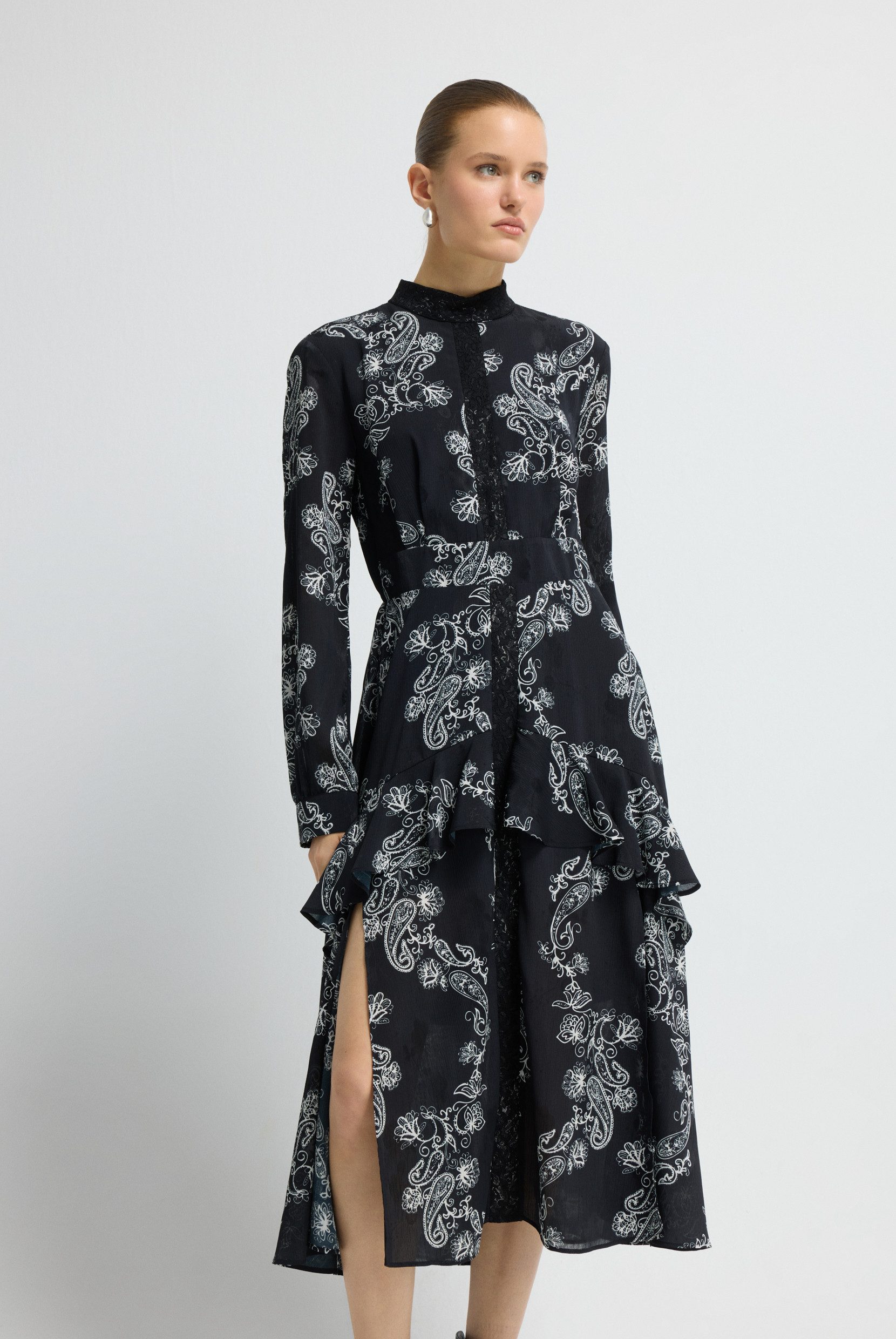 adL Druckkleid Kleid mit Spitzendetails