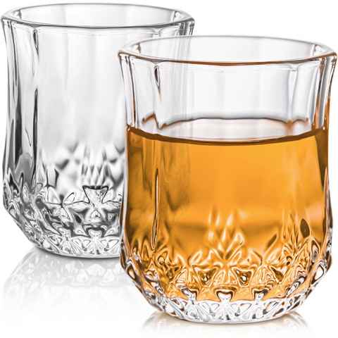 Praknu Schnapsglas 6 Schnapsgläser Kristall 4cl Curvy Whiskygläser Set, Kristallglas, Spülmaschinenfest - Standfest dank dickem Boden - Vintage Design