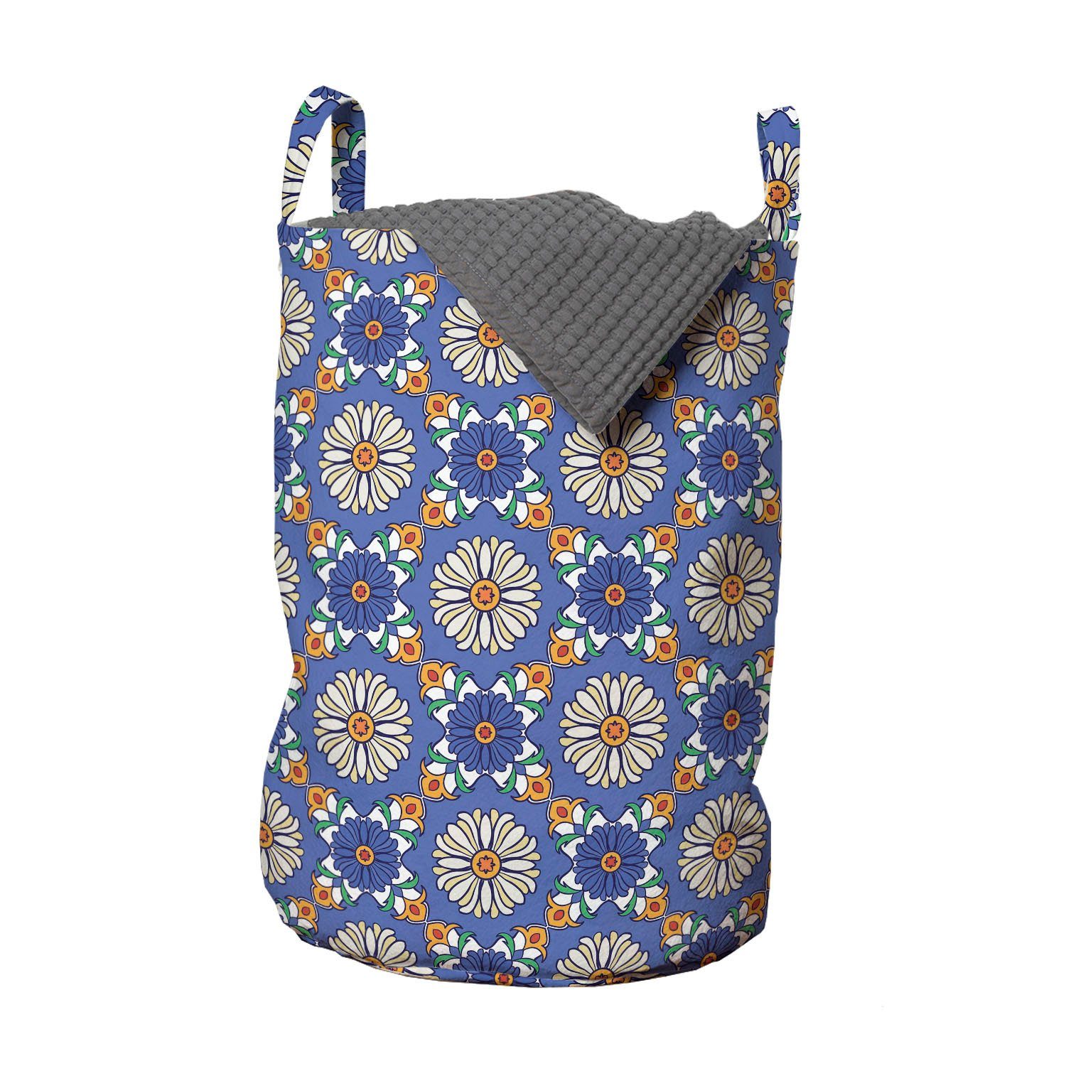 Abakuhaus Wäschesäckchen Wäschekorb mit Griffen Kordelzugverschluss für Waschsalons, Geometrisch Blumen-Muster-Orient