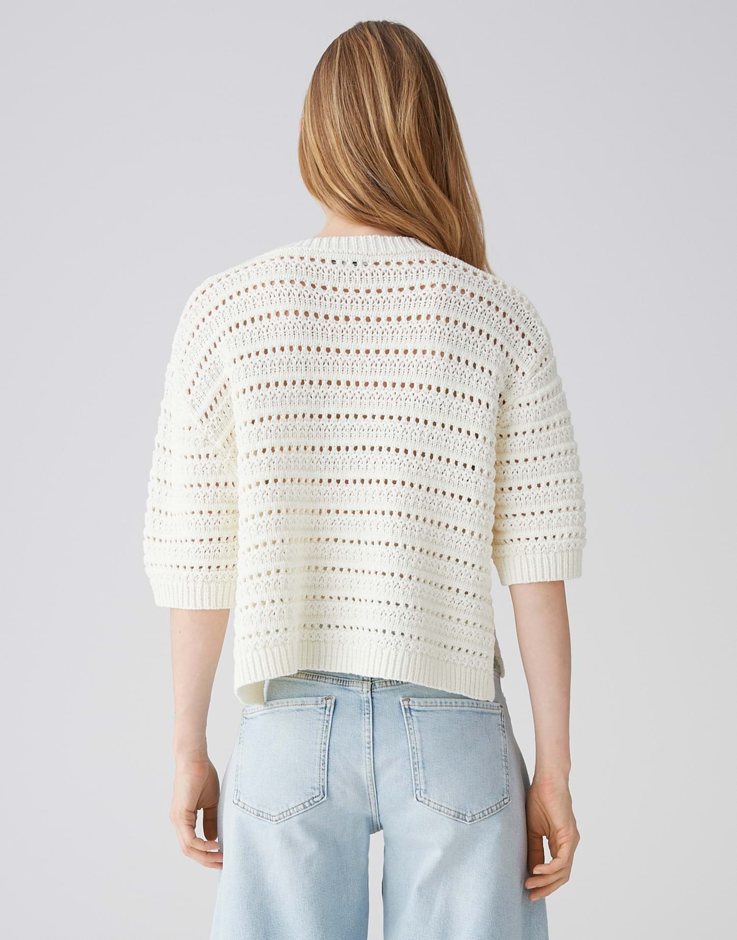 OPUS Kurzarmpullover Kurzarmpullover aus BCI Cotton Mix Boxy Fit, Schlitze in den Seiten