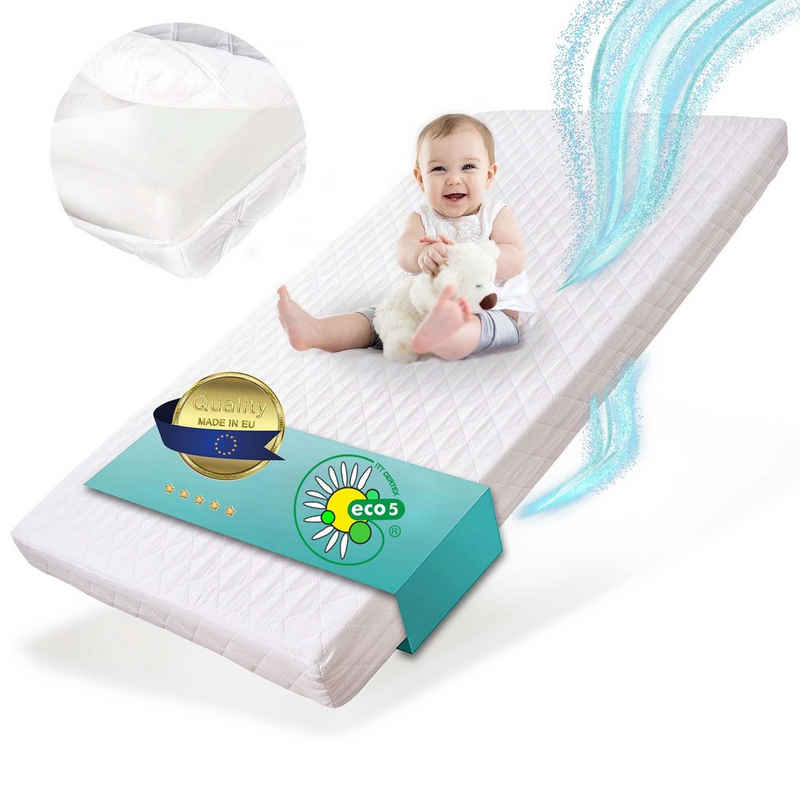 Kindermatratze PUR I Perfekt für Ihr Baby! und Kinder, Alcube, 8 cm hoch, (Babymatratze 60x120 cm ohne Spannbettlaken mit waschbarem Bezug I Härtegrad (Weich - Mittelweich) Eco 5 zertifizierter I Kindermatratze 60x120 für Babybett oder Reisebett I Hochwertige mit exzellenter Körperanpassung für Baby), Atmungsaktiv Baby Matratze für Kleinkinder