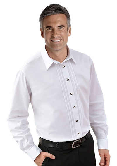 Moschen-Bayern Trachtenhemd Trachtenhemd Herren Wiesn-Hemd mit Biesen Herrenhemd Langarm Weiß