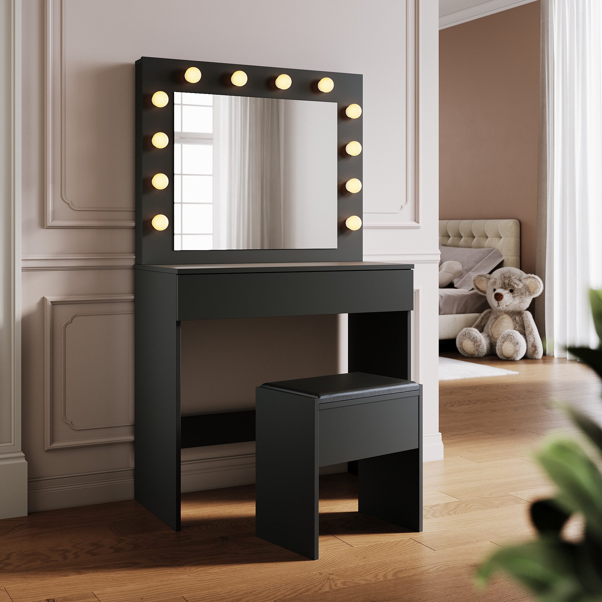 SONNI Schminktisch Moderne schwarze Schminktische, mit Spiegel, Hocker, Sch günstig online kaufen