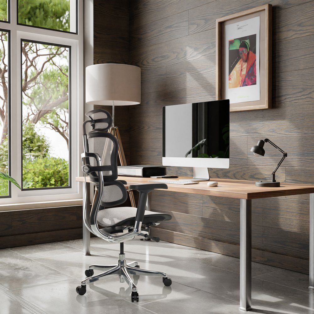 hjh OFFICE Drehstuhl Luxus Chefsessel Bürostuhl ERGOHUMAN Hellgrau (1 St), I Netzstoff ergonomisch