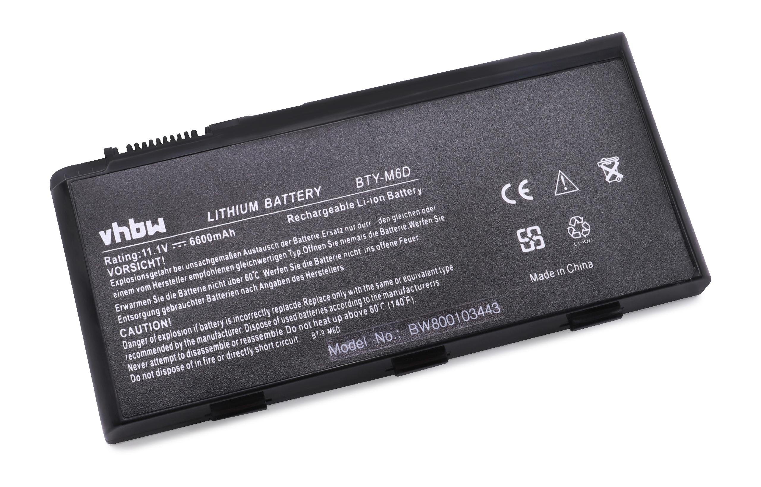 vhbw Laptop-Akku passend GT660R-004US, GT660R, Li-Ion) mit / (6600mAh, Kompatibel MSI 11,1V, GT660R-004, GT660R-003, GT660R-205NL, für Netbook GT660R-494US mAh 6600 Notebook