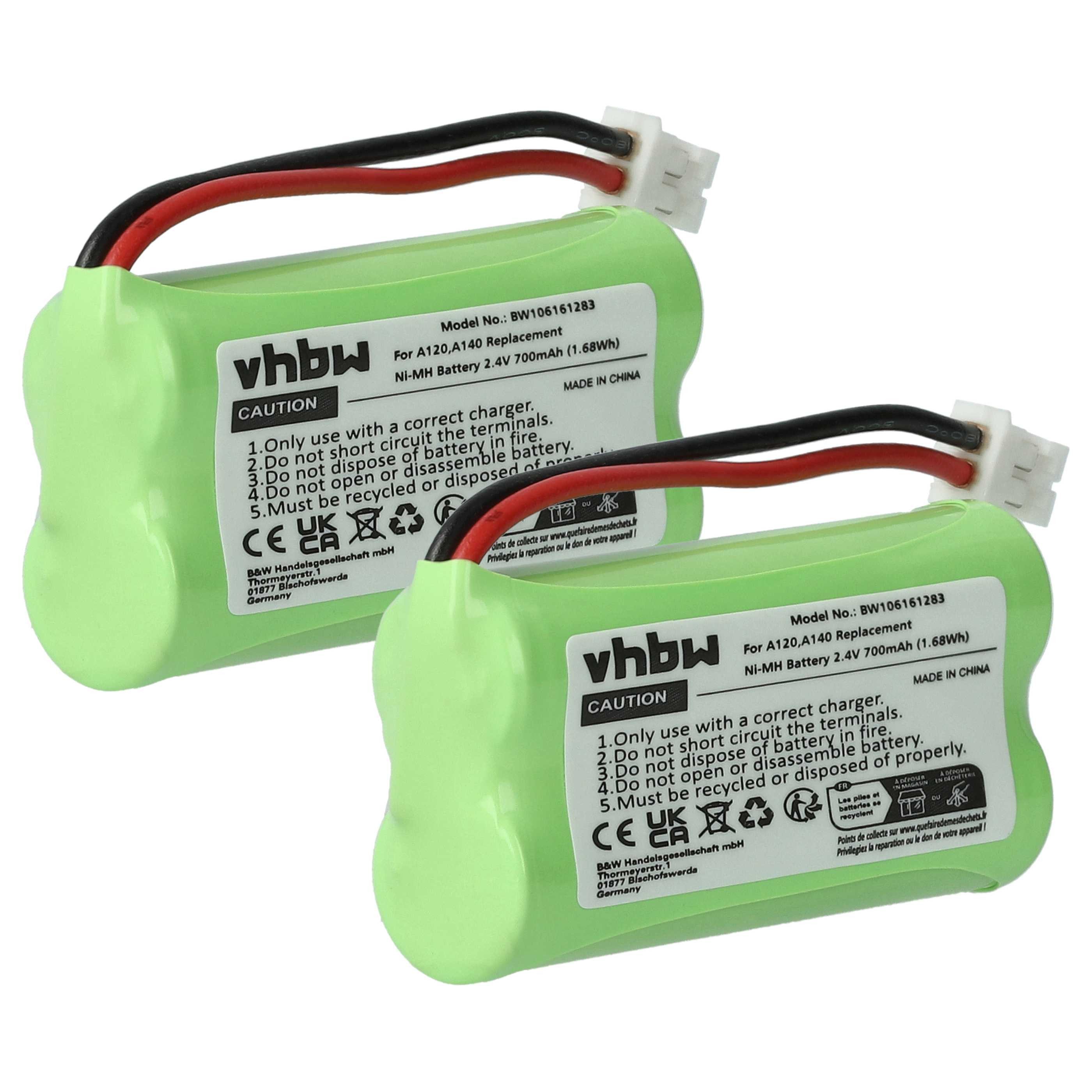 vhbw passend für Siemens Gigaset A145, A160, A150, A24, A240, A165, A16, A1 Akku Akku NiMH 700 mAh (2,4 V, 2 St), Leistungsfähige Austausch-Akkus für Telefon, Festnetz oder schnurloses