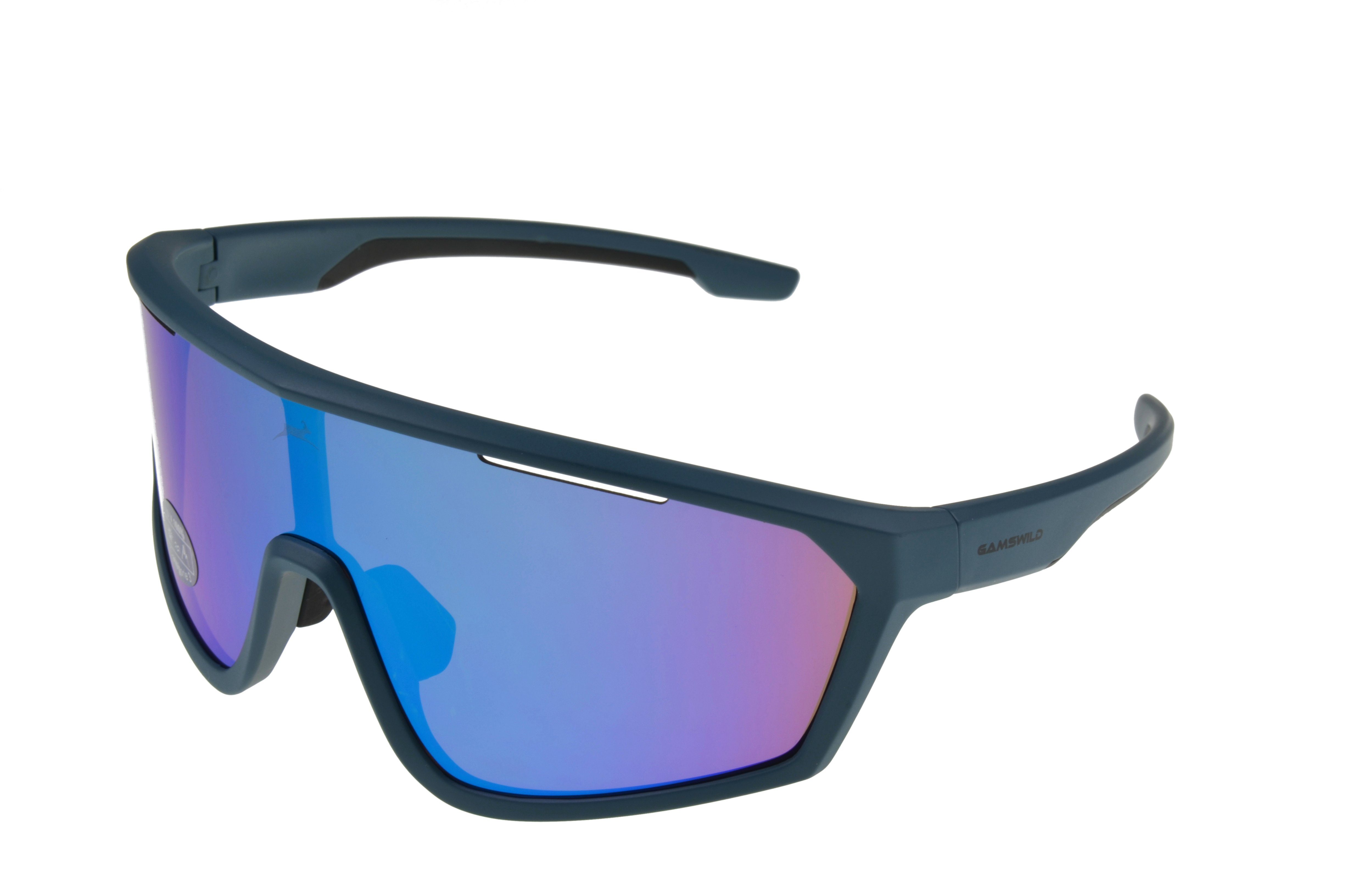 Gamswild Monoscheibensonnenbrille WS5838 Sonnenbrille Skibrille Fahrradbrille Damen Herren Unisex TR90 tolles Design, grün, blau, weiß bau