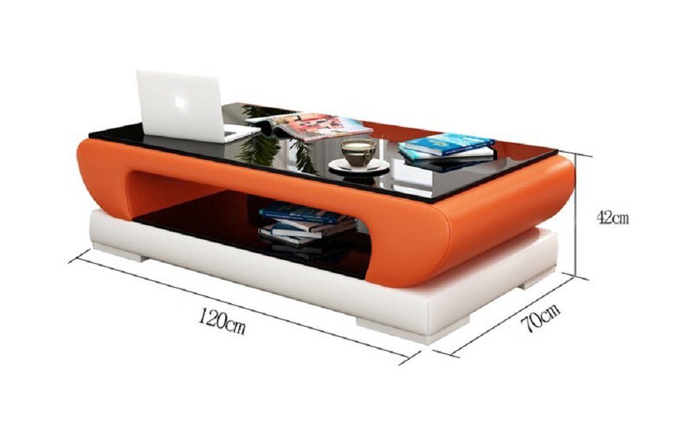 Orange/Weiß Leder JVmoebel Glastische Tisch Couchtisch Moderner Designer Polster Couchtisch Tische