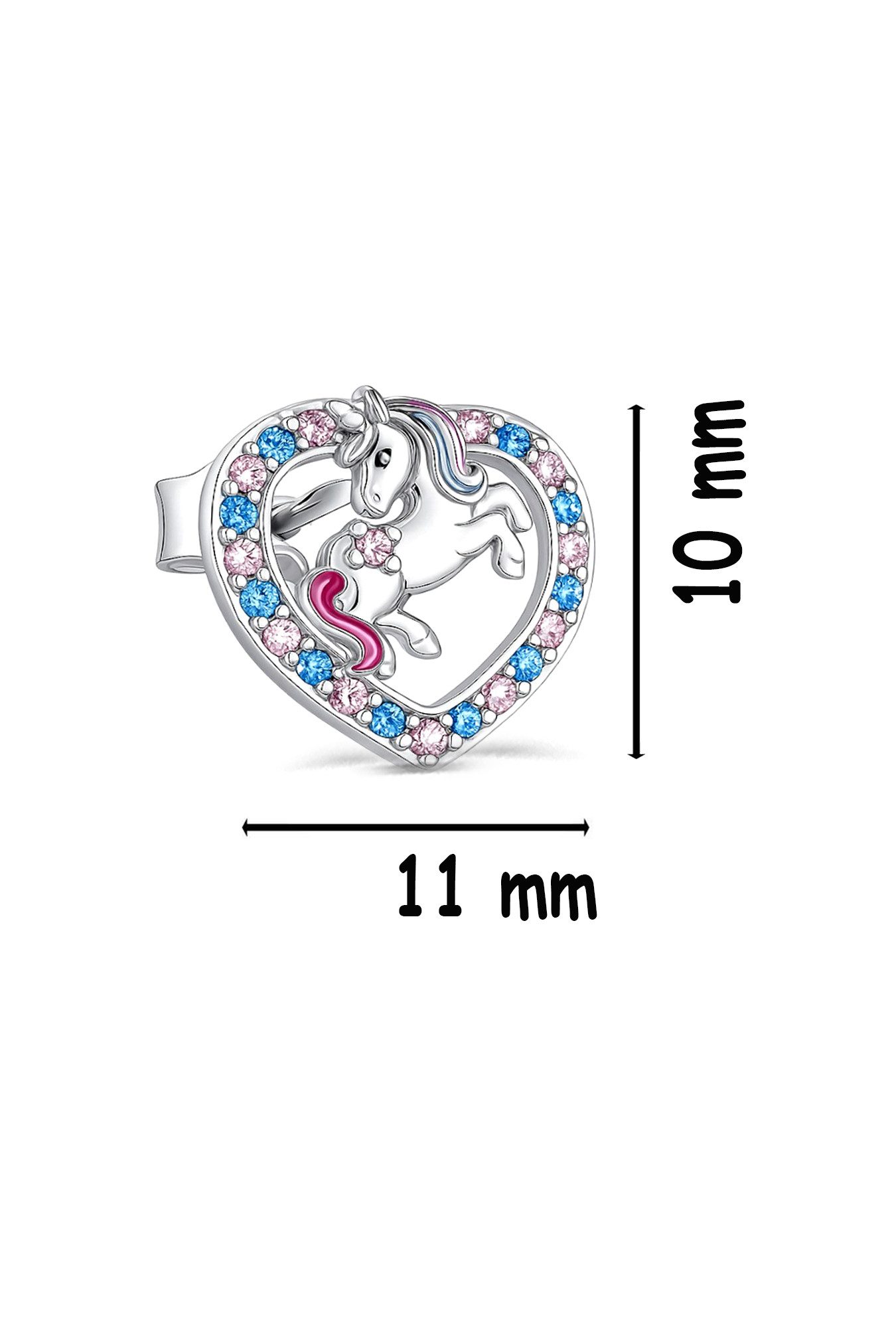 Limana Paar Ohrstecker Ohrringe 925 Silber rosa Einhorn Pferde Herz Mädchen Damen Kinder (inkl. Schmuckbox), Geschenk Einschulung Ostern Weihnachten Geburtstag Schulanfang