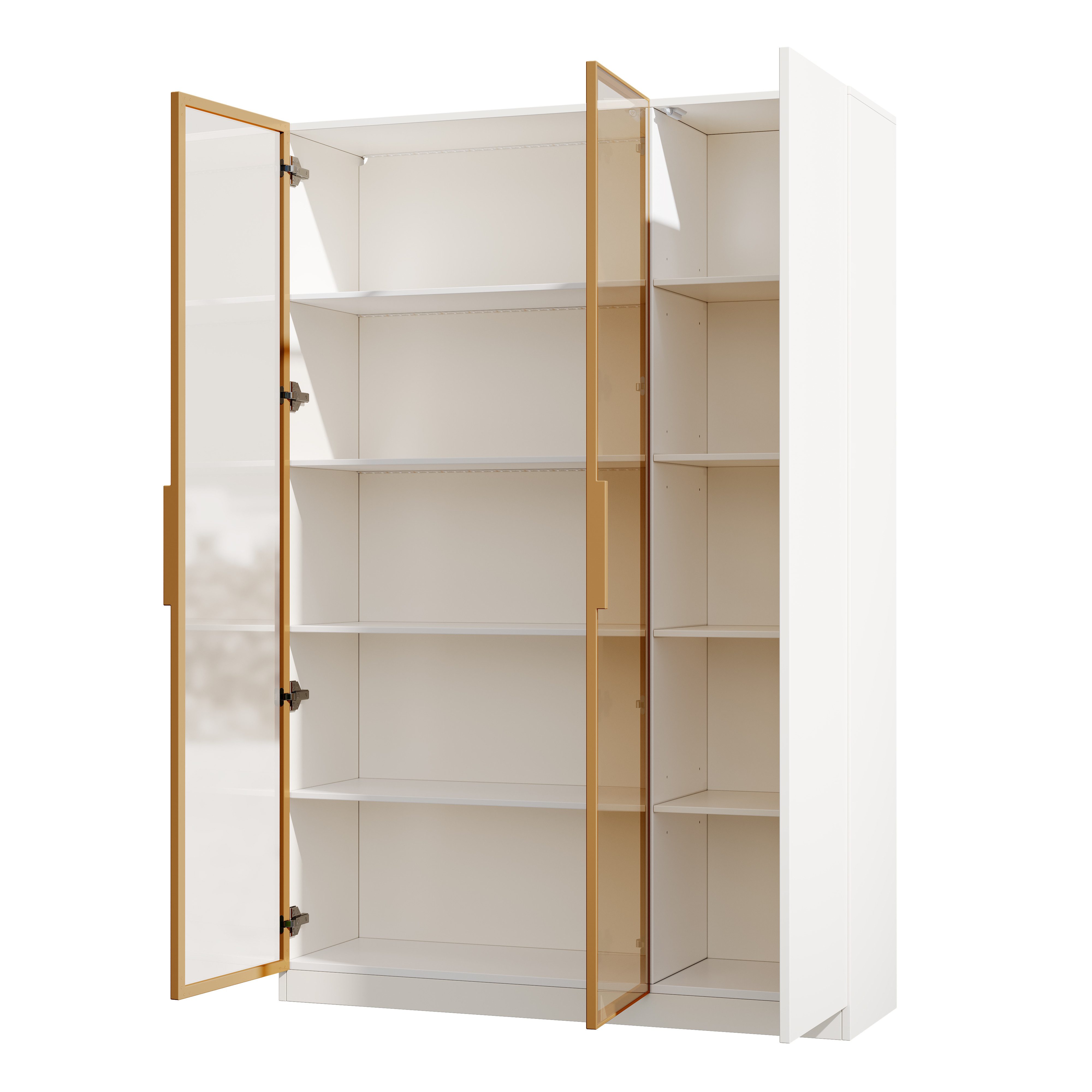 Flieks Glasvitrine Hochschrank mit LED-Beleuchtung, 2 Glastüren und 1 Holztüren (1-St., B110/T35/H165 cm) Standvitrine mit verstellbaren Einlegeböden Vitrinenschrank Weiß