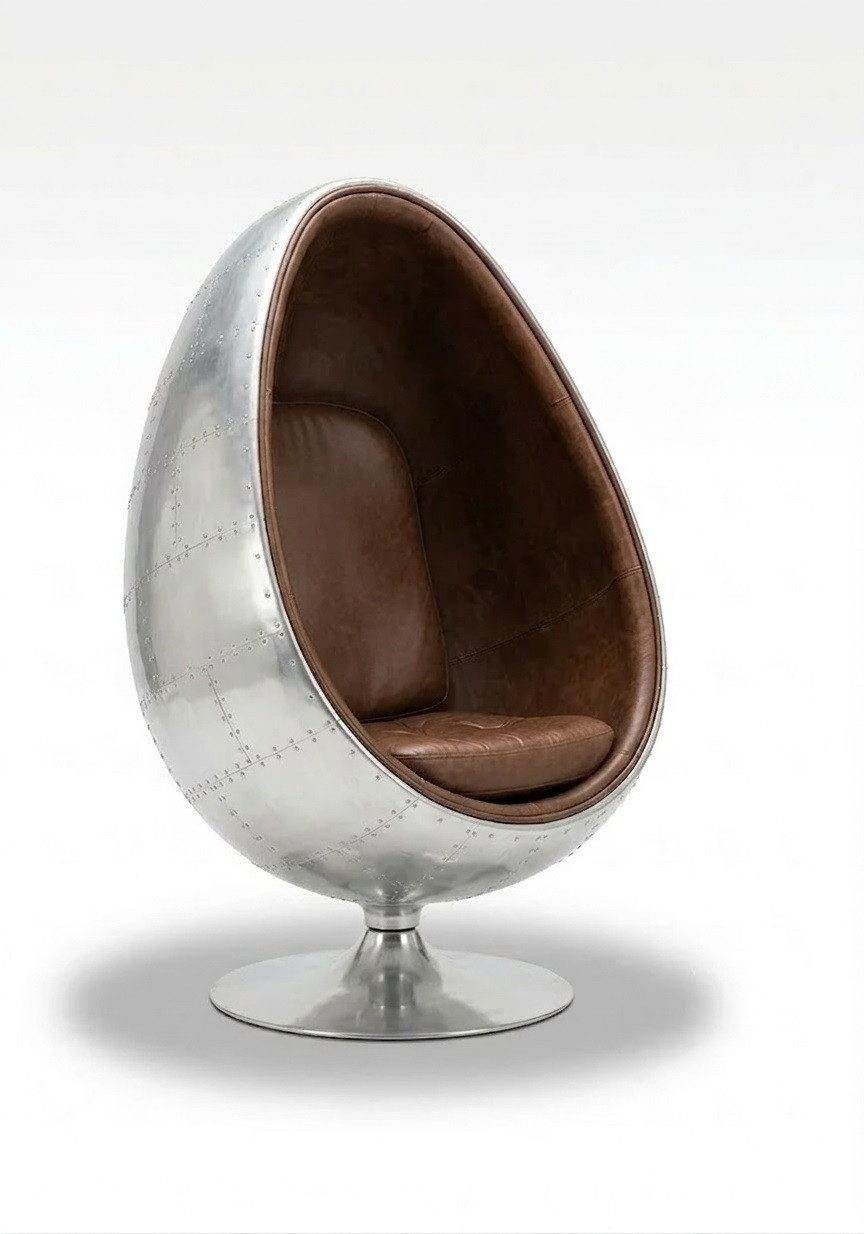 Xlmoebel Sessel Retro Lounge Sessel Egg Ball Silber Aviator Drehbar Stilvoll Sofort, Hergestellt in Europa