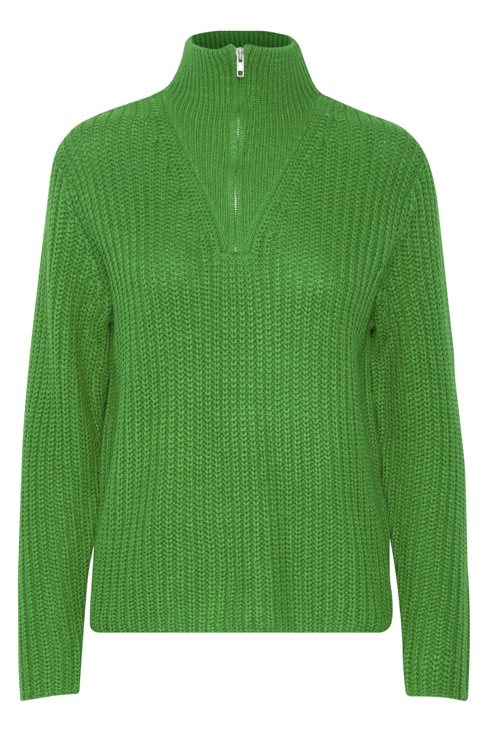 Grobstrick Pullover Sweater Reißverschluss 6677 Grün in Strickpullover b.young mit Troyer Kragen