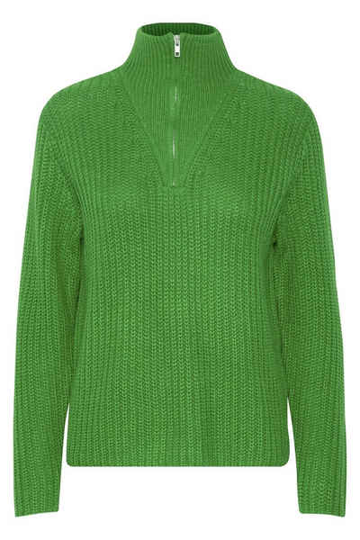 b.young Strickpullover Grobstrick Pullover Troyer Sweater mit Reißverschluss Kragen 6677 in Grün