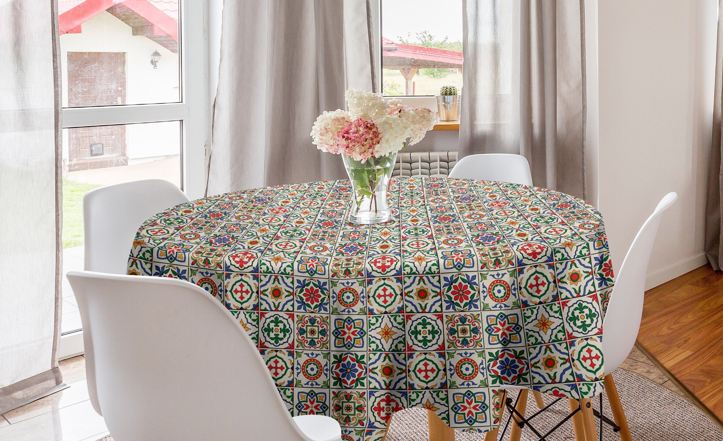 Abakuhaus Tischdecke Kreis Tischdecke Abdeckung für Esszimmer Küche Dekoration, marokkanisch Dekorative abstrakte Blatt