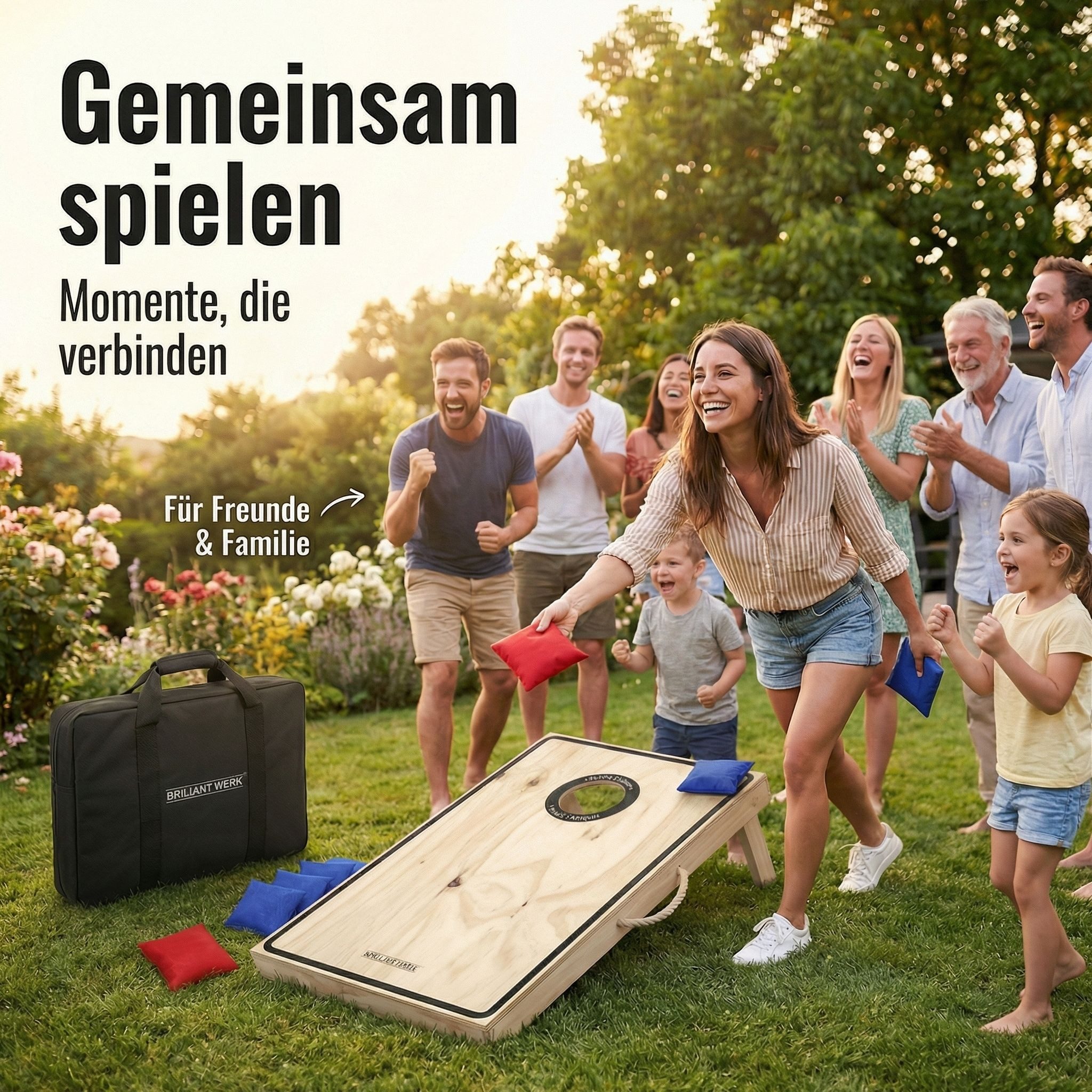 Briliantwerk Spielzeug-Gartenset Cornhole Spiel Outdoor, 11-teiliges Echtholz Wurfspiel, Sackloch Spiel, Bean Bag Game