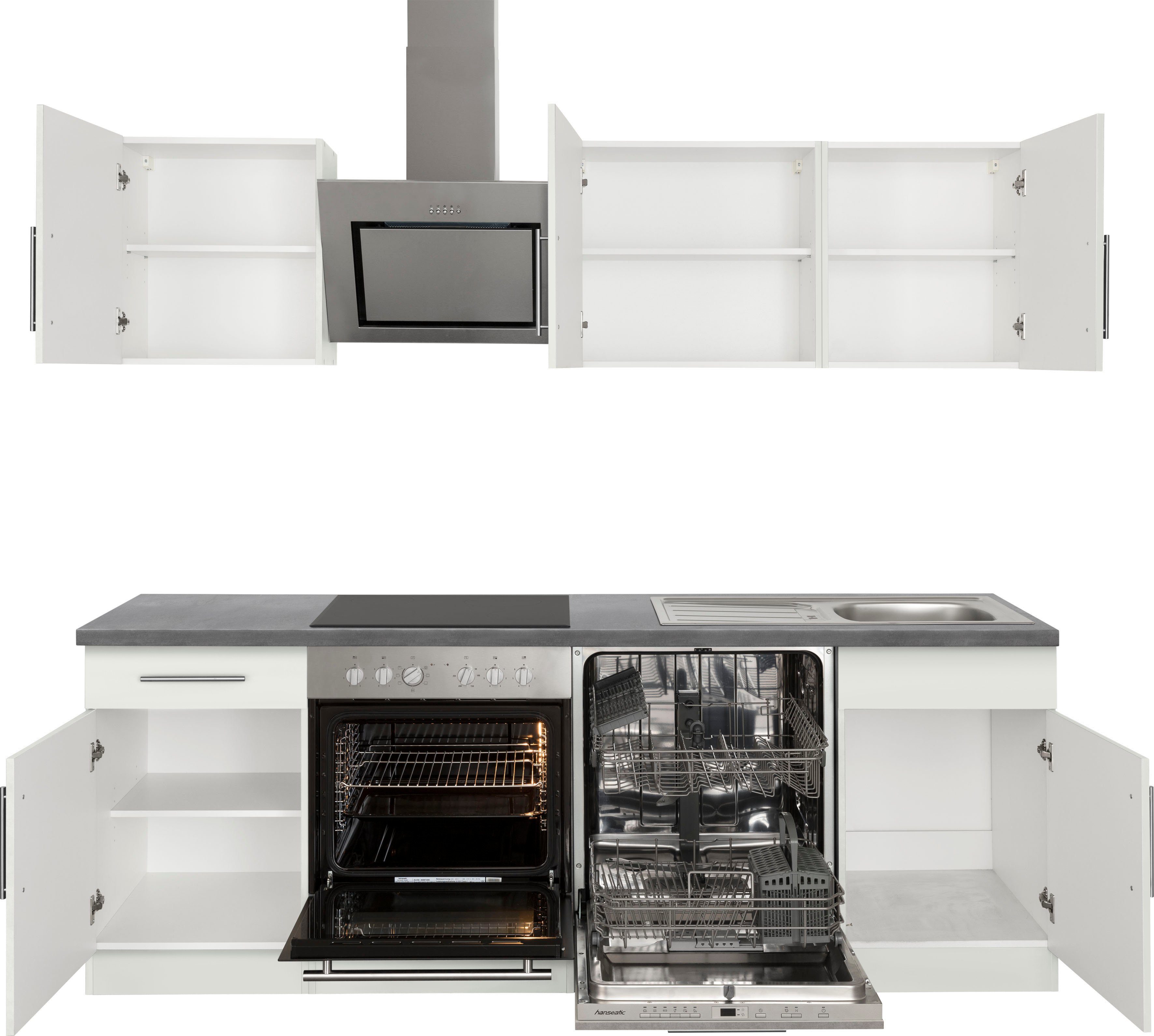 wiho Küchen Küchenzeile Cali - Küche mit E-Geräten - Komplett Set, Breite 220cm, Küche mit Hanseatic E-Geräten