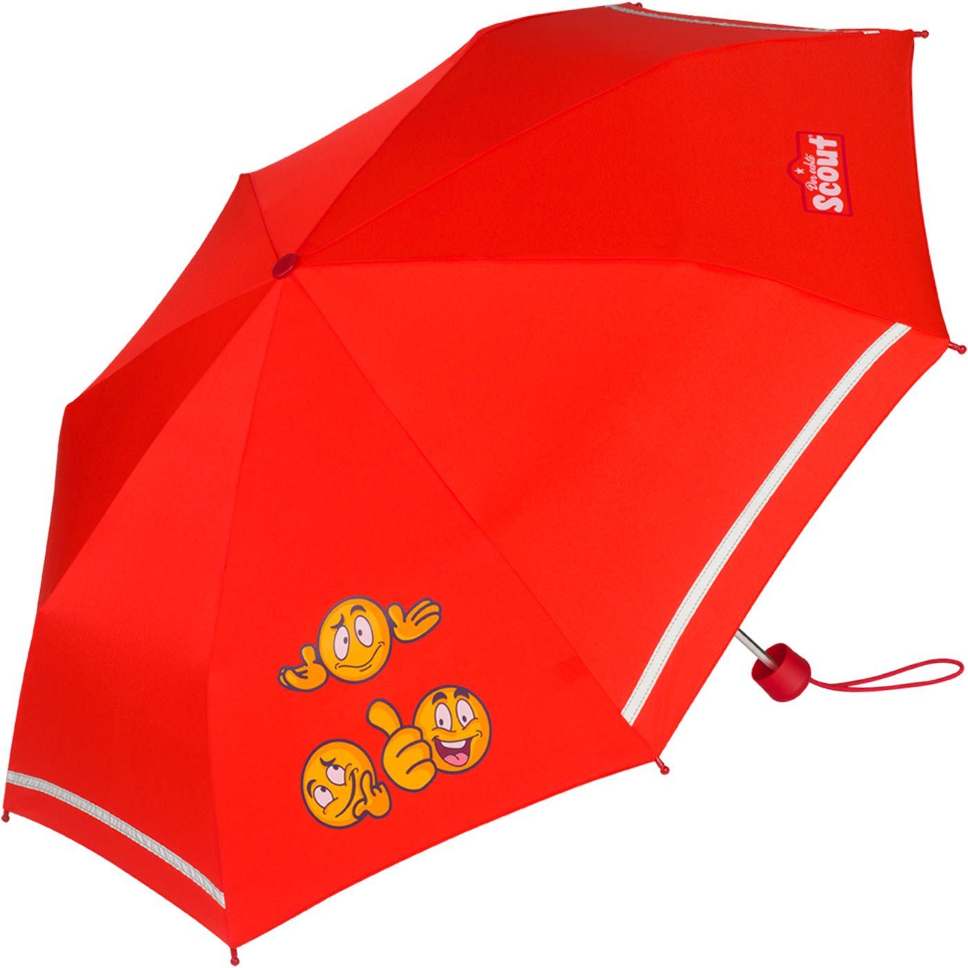 Scout Taschenregenschirm Mini reflektierend leicht Kinder Kinderschirm extra gemacht bedruckt, Emoji-rot für