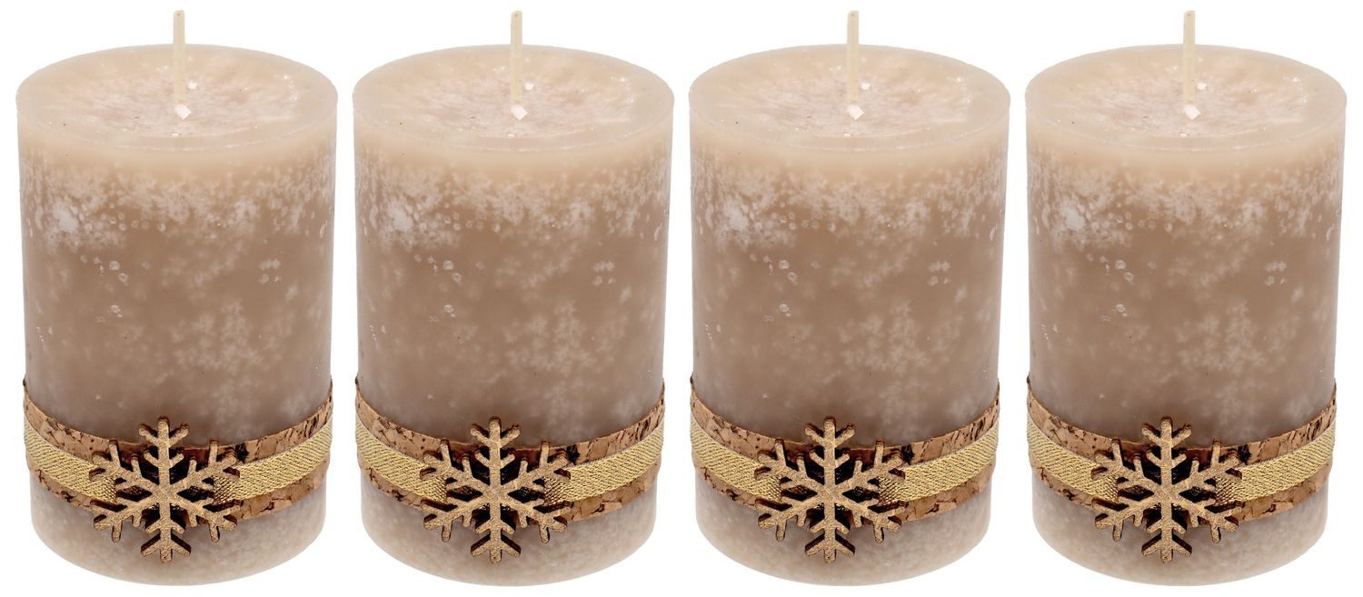 ZauberDeko Adventskerze 4 Adventskerzen Kerzen Stumpenkerzen Beige Schneefl günstig online kaufen