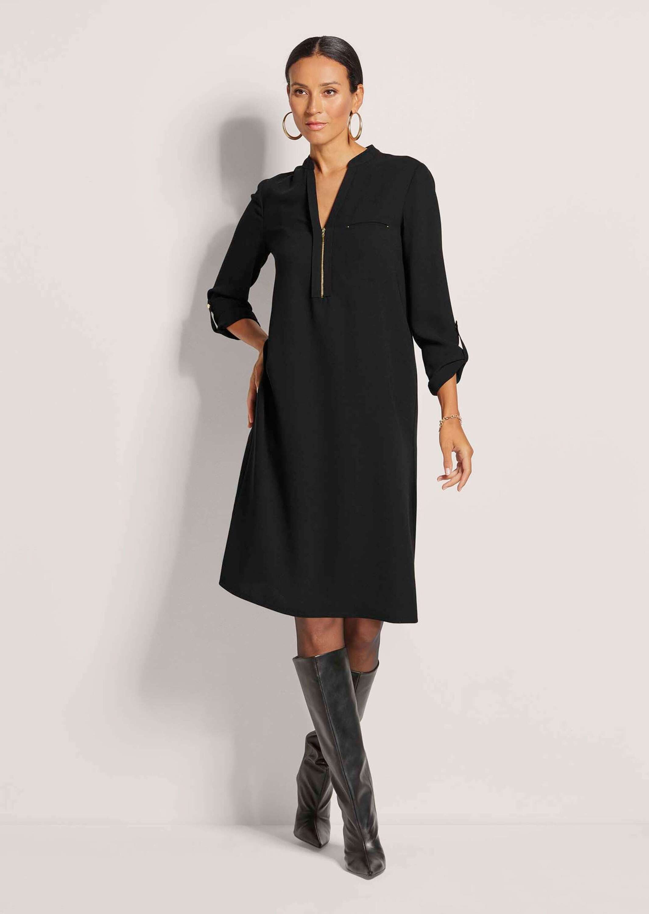 Maxikleid Shirtkleid mit Rundhals mit V-Schlitz