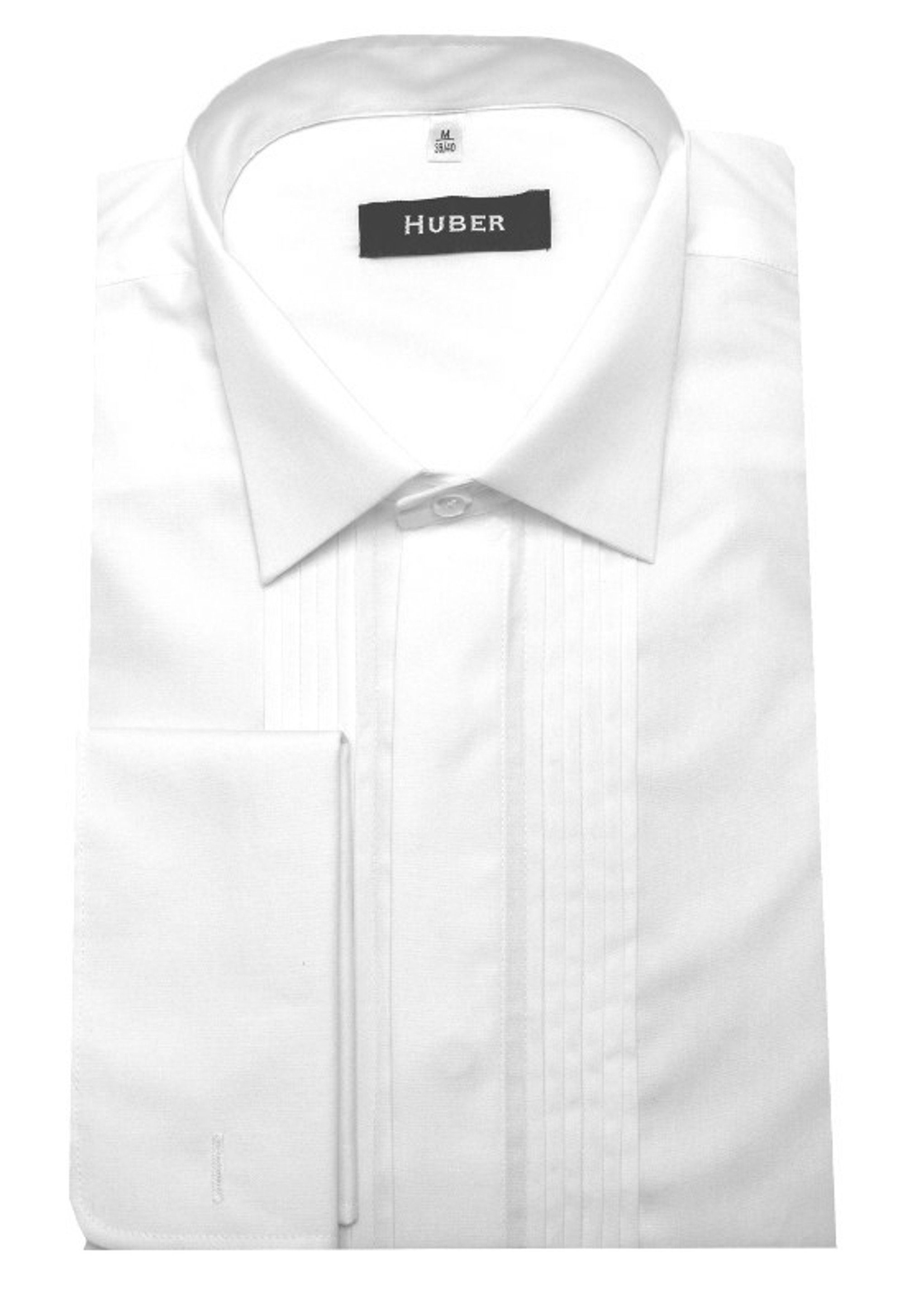 Huber Hemden Smokinghemd HU-0171 Kläppchen-Kragen, Plissee, Fit weiß Regular Umschlag-Manschette