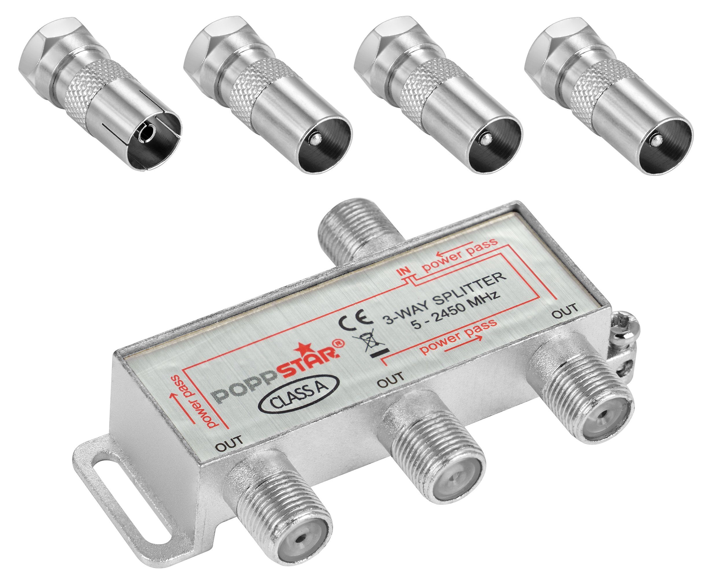 SAT-Antenne (Umschalter Antenne 3-Fach, 3-fach Splitter inkl. TV IEC LNB) Adapter Radio Satellit Sat-Verteiler Kabel Fernseher analog/digital Poppstar für