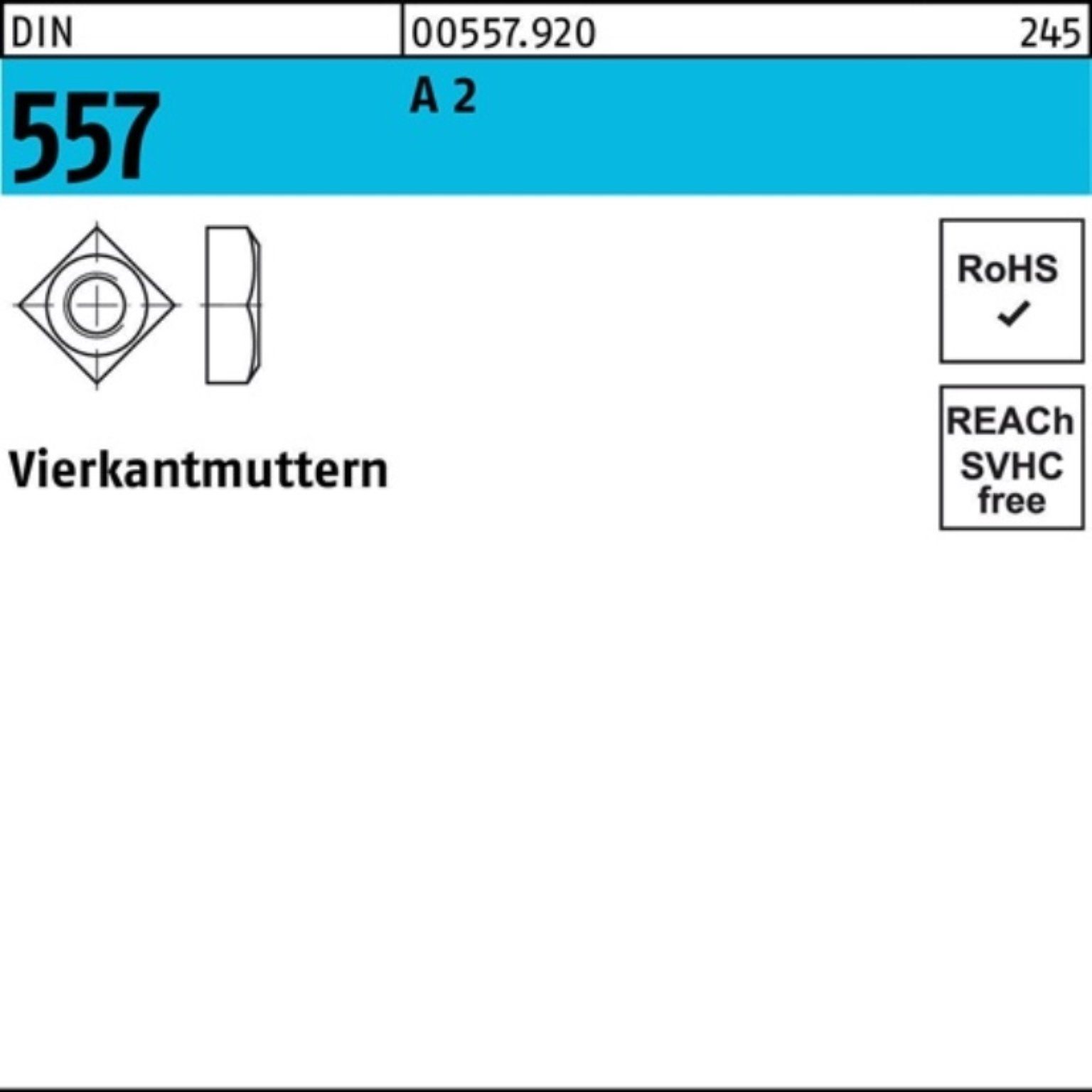 100 Pack 100er 557 Reyher Vierkantmutter Stück 557 A Vierka A DIN 2 DIN Muttern 2 M5