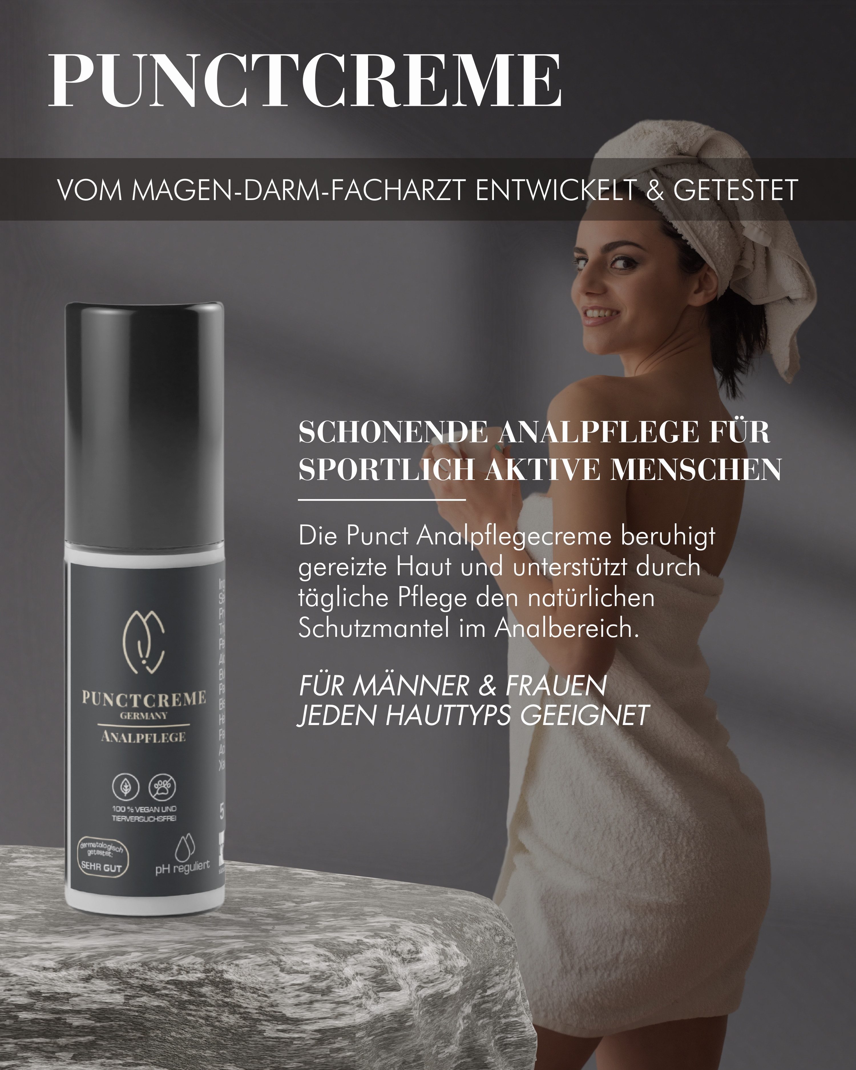 MW19 Skincare GmbH Körpercreme PUNCTCREME ANALPFLEGE - Vom Magen-Darm-Facharzt entwickelt, Mit 30ml Inhalt, mit 5ml Inhalt