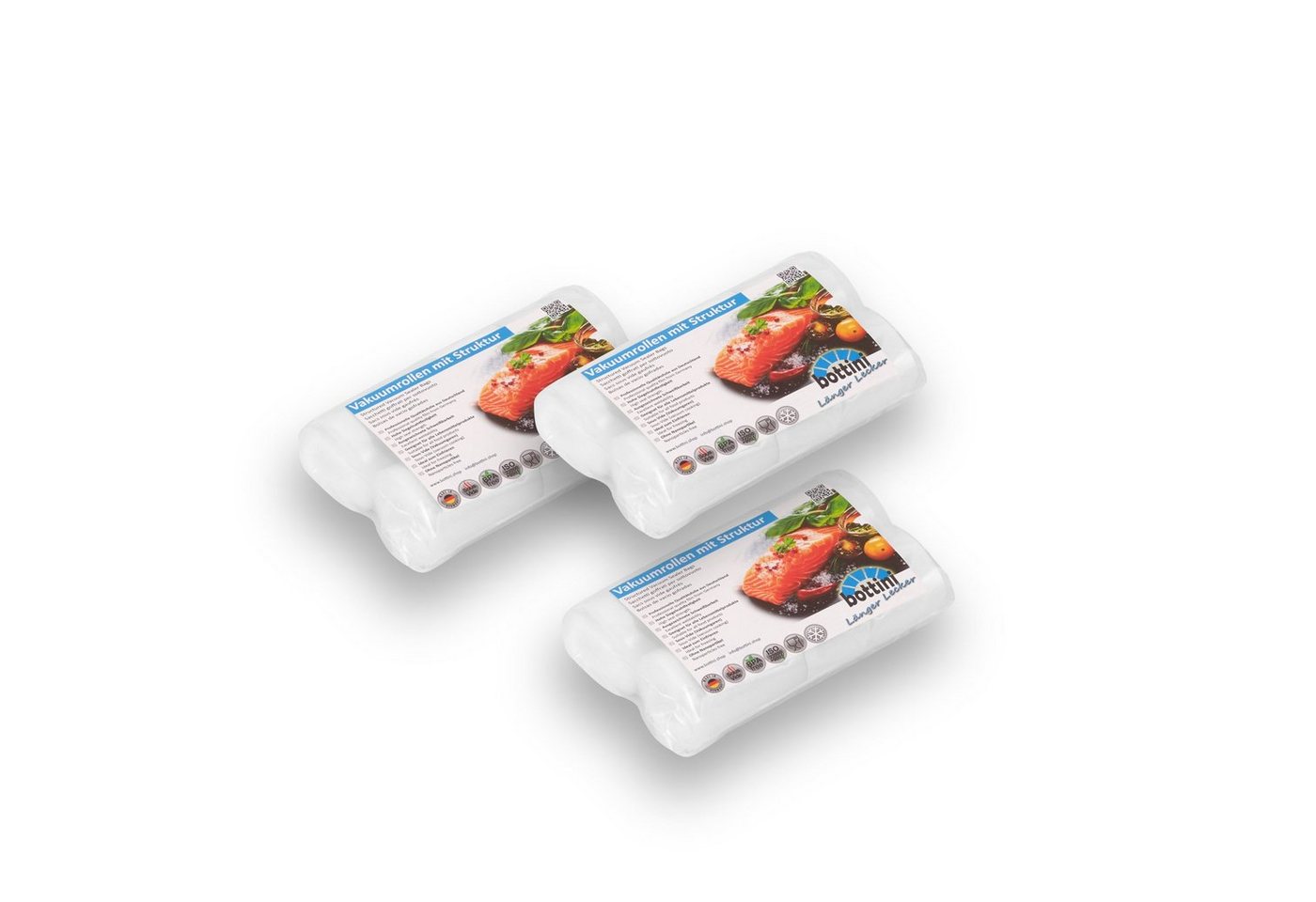 Bottini Vakuumier-Folienrollen 6 Vakuumrollen 15 x 600 cm mit Struktur, goffriert für Lebensmittel, Zubehör für Alle Balken Vakuumierer wie CASO, WMF, FreshVAC, Rommelsbacher, Gastroback, Foodsaver, Solis, Lava, Leifheit sowie alle Vakuumiergeräte von Silvercrest oder Medion uvm., Besonders durchstoßfest, 105 µm