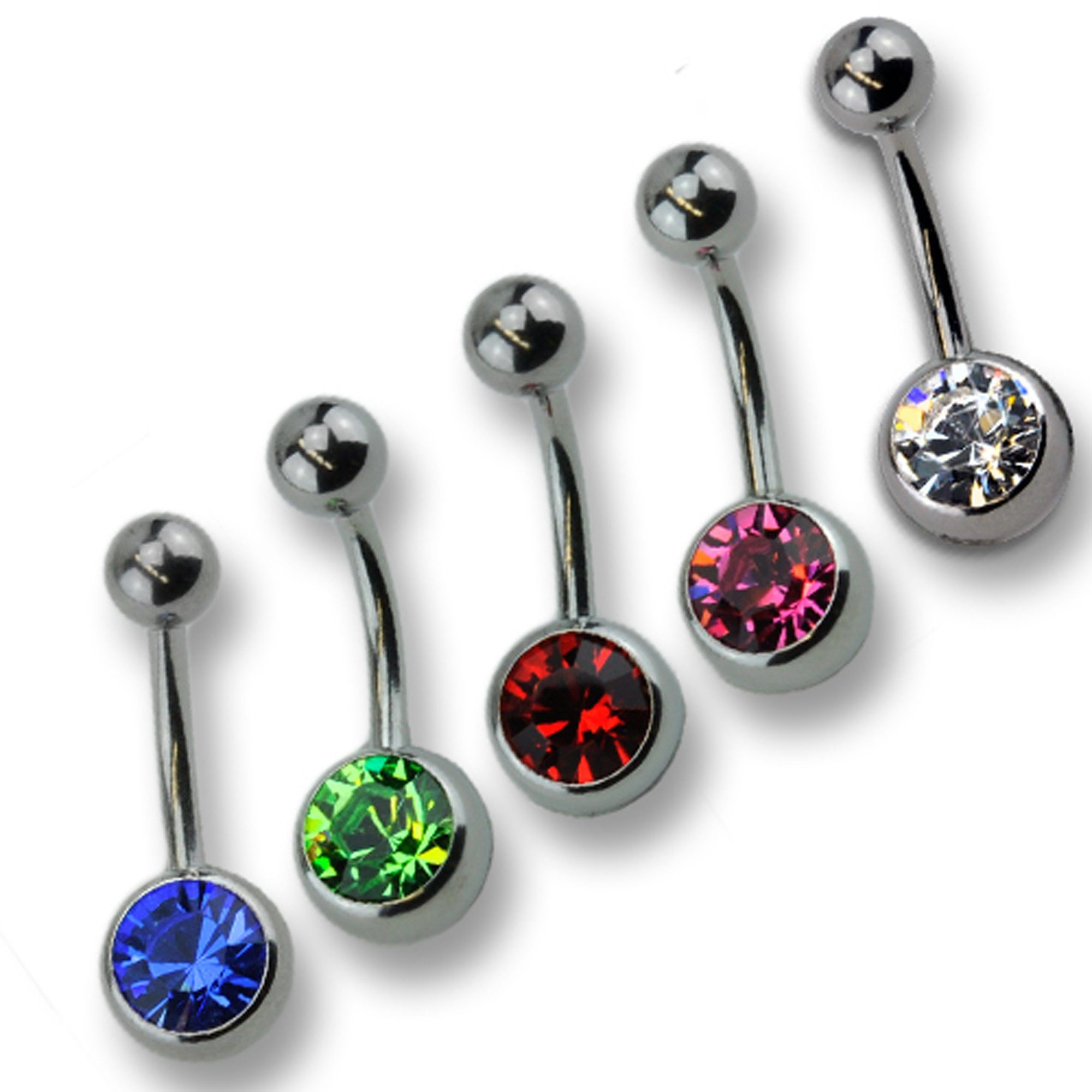 Zeeme Bauchnabelpiercing Set 5-teilig 316L CHS Swarovski Kristalle