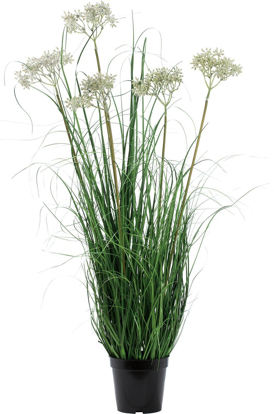 Kunstpflanze Deko Ziergras mit weißen Blüten getopft Schilfgras, B&S