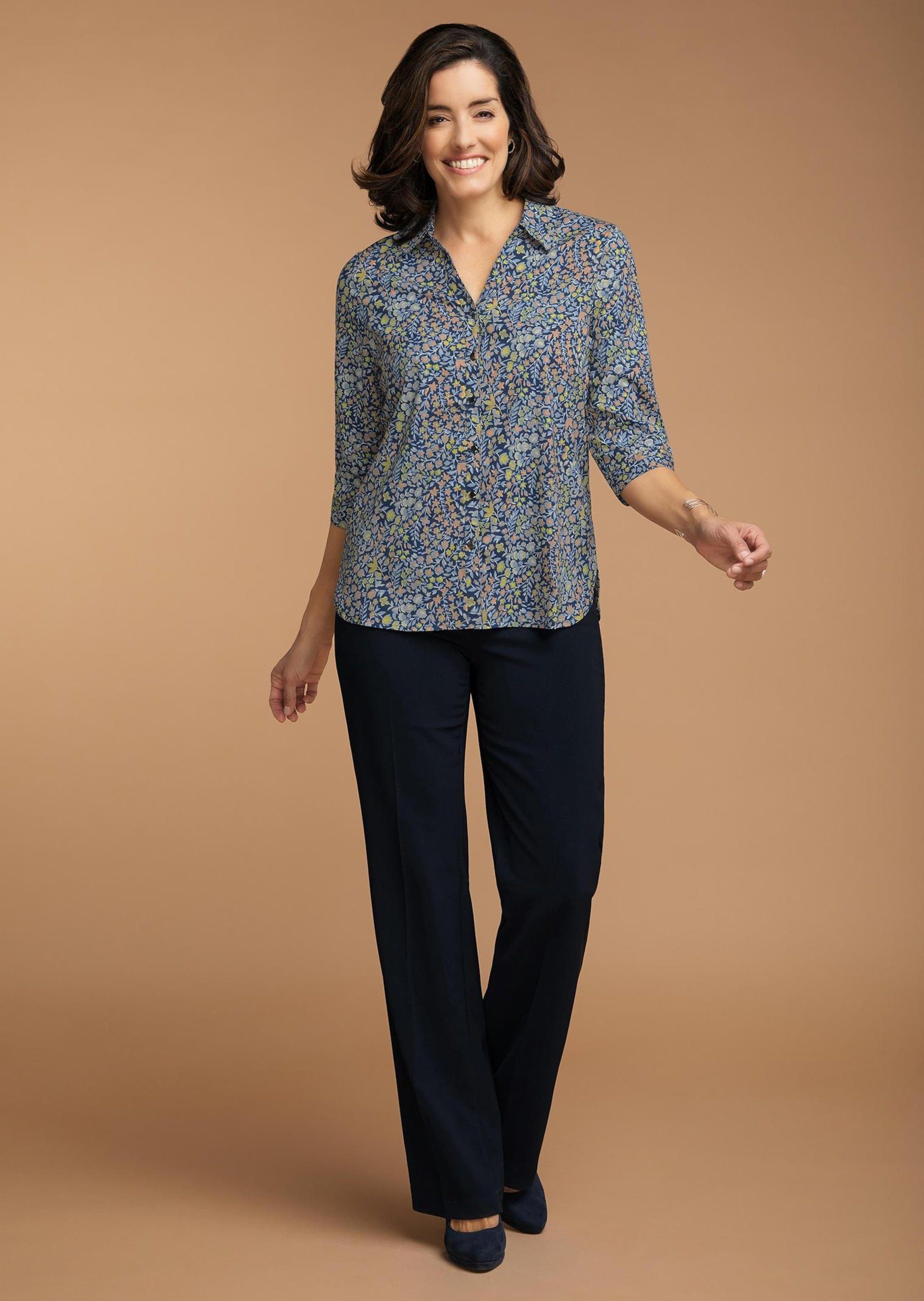 GOLDNER Hemdbluse Hemdbluse mit floralem Muster Blusenshirt mit V-Ausschnit günstig online kaufen