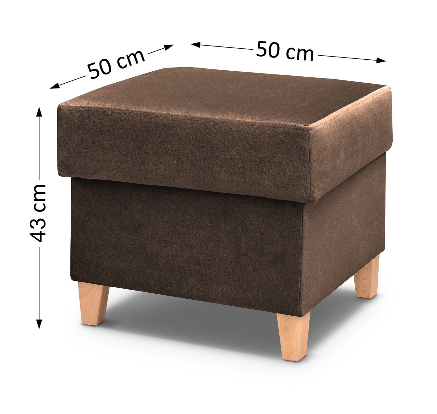 Beautysofa Hocker TANGO mit Stauraum (Moderner Hocker, mit Holzbeinen), Kompakter Fußhocker aus Velours