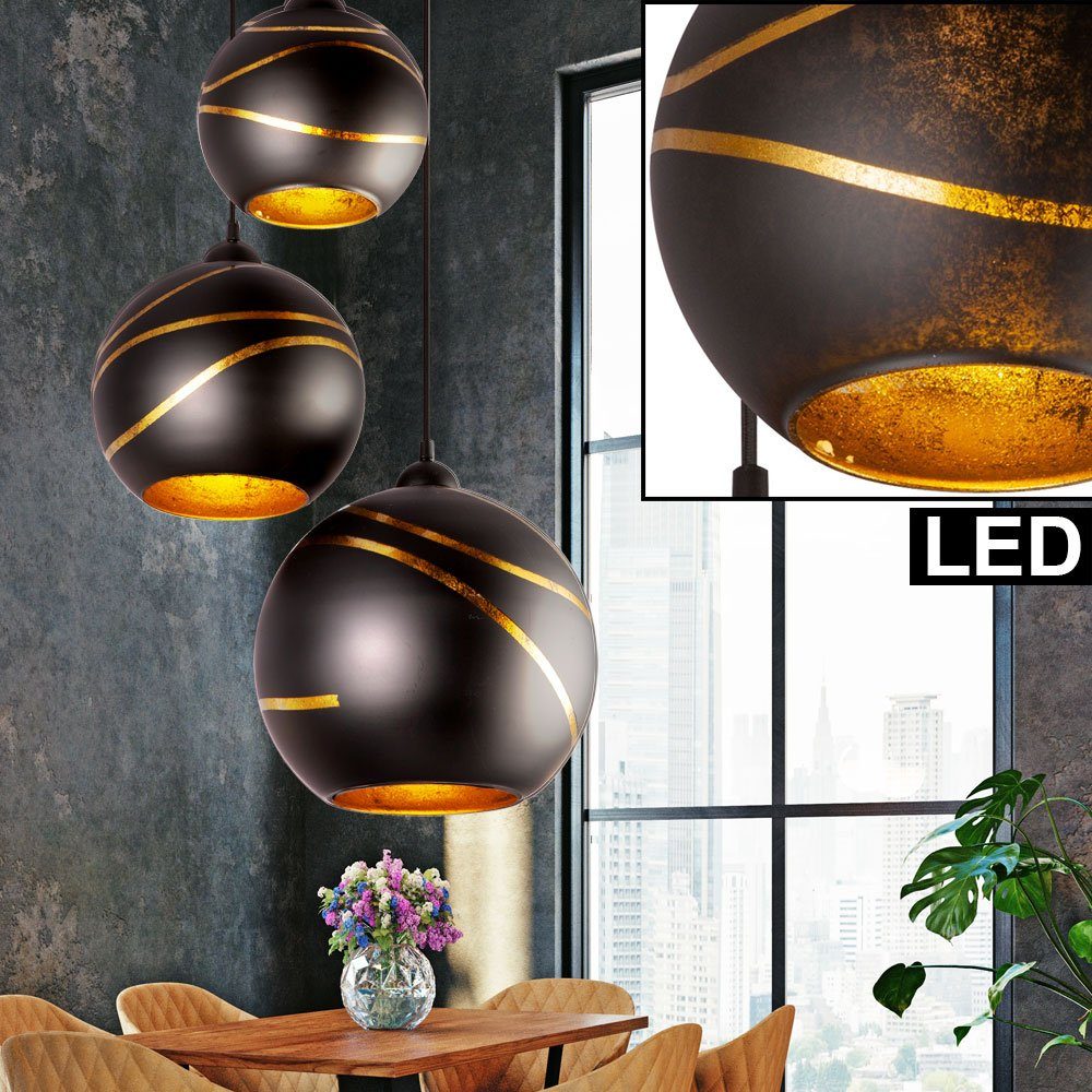 etc-shop LED Pendelleuchte, Hänge Lampe Glas Kugel Pendel Gold Decken