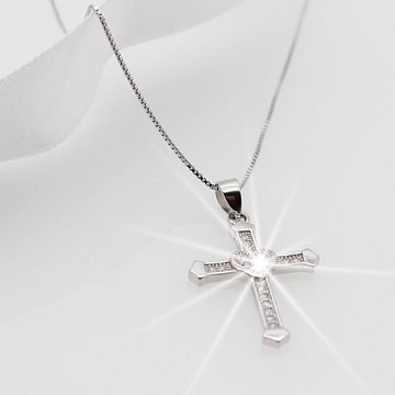 ELLAWIL Kreuzkette Damen Halskette mit Kreuzanhänger Kreuz Silberkette (Kettenlänge 40 cm, Sterling Silber 925), inklusive Geschenkschachtel